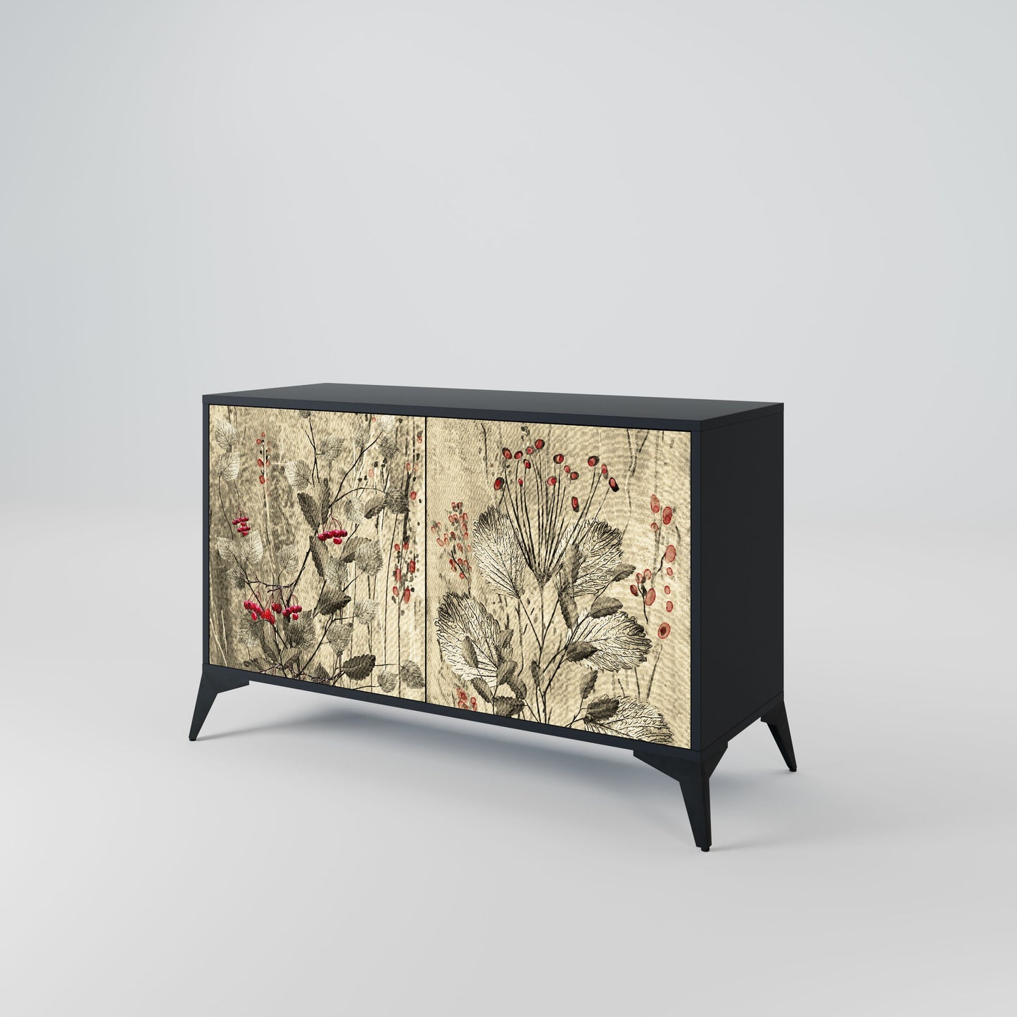 HERBAL GRACE 2-Door Sideboard in Black Finish