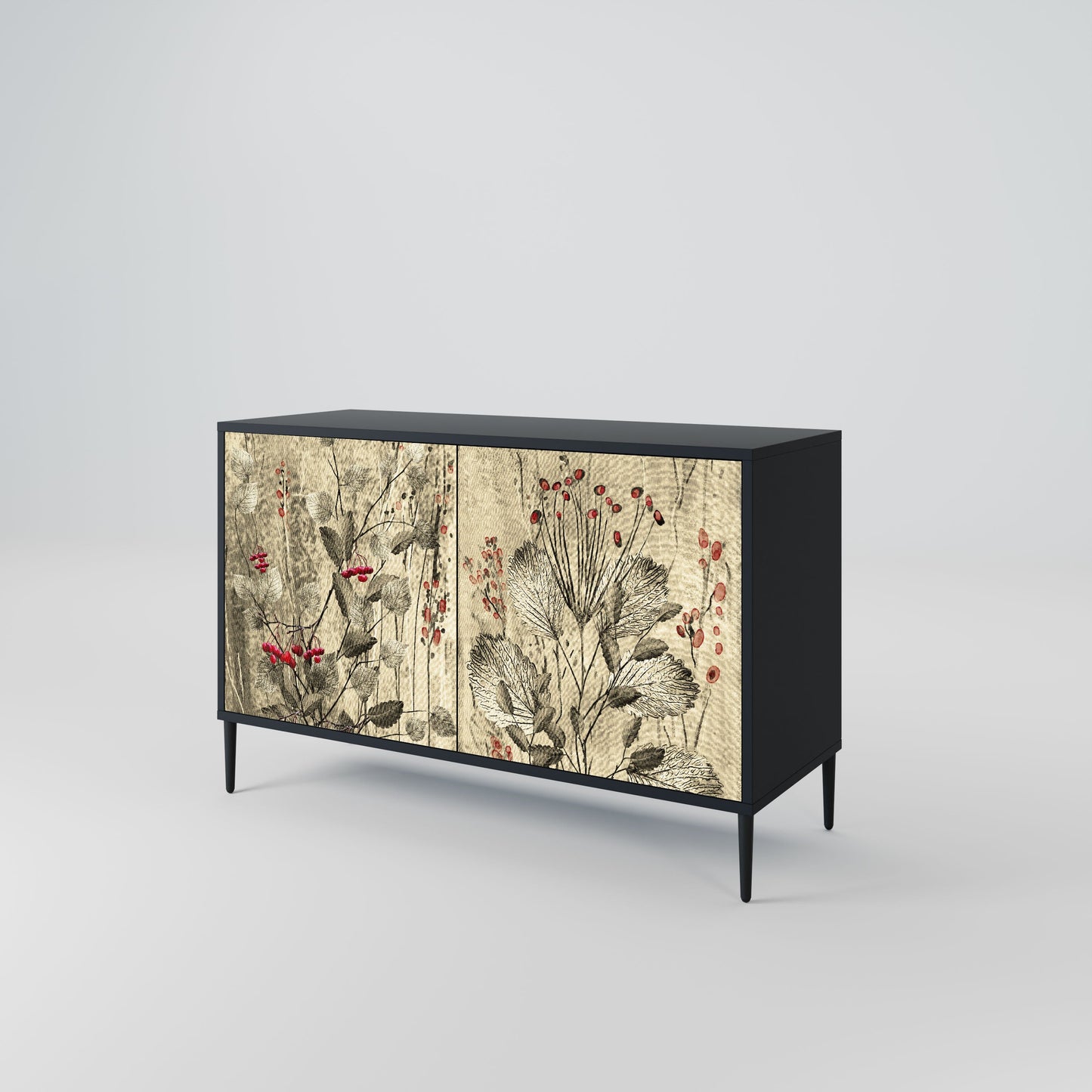 HERBAL GRACE 2-Door Sideboard in Black Finish