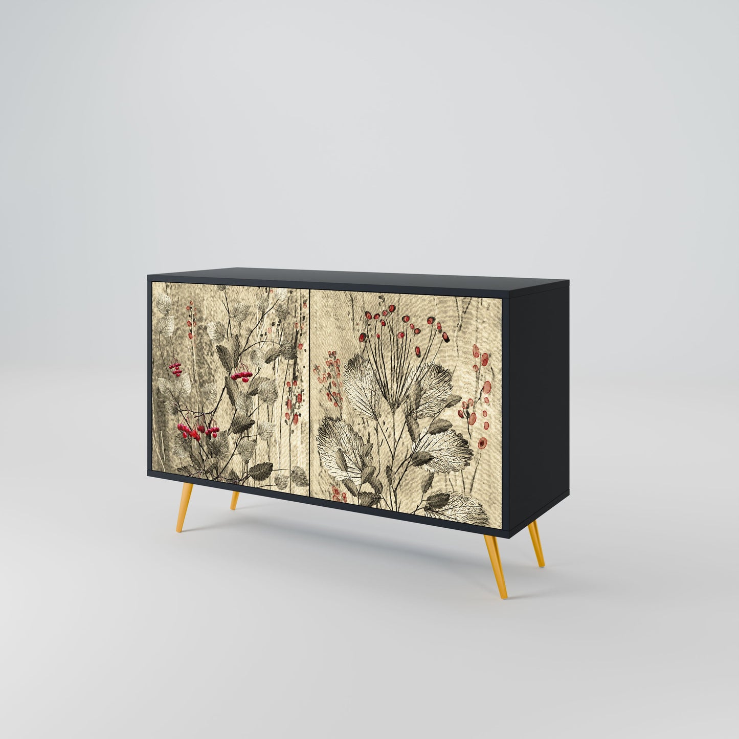 HERBAL GRACE 2-Door Sideboard in Black Finish
