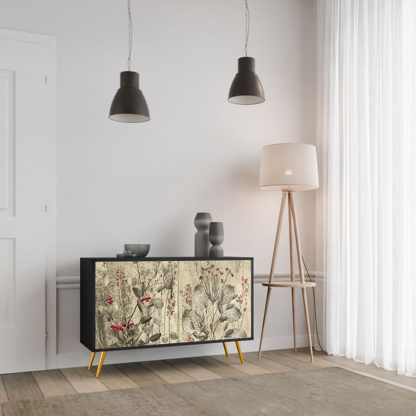 HERBAL GRACE 2-Door Sideboard in Black Finish