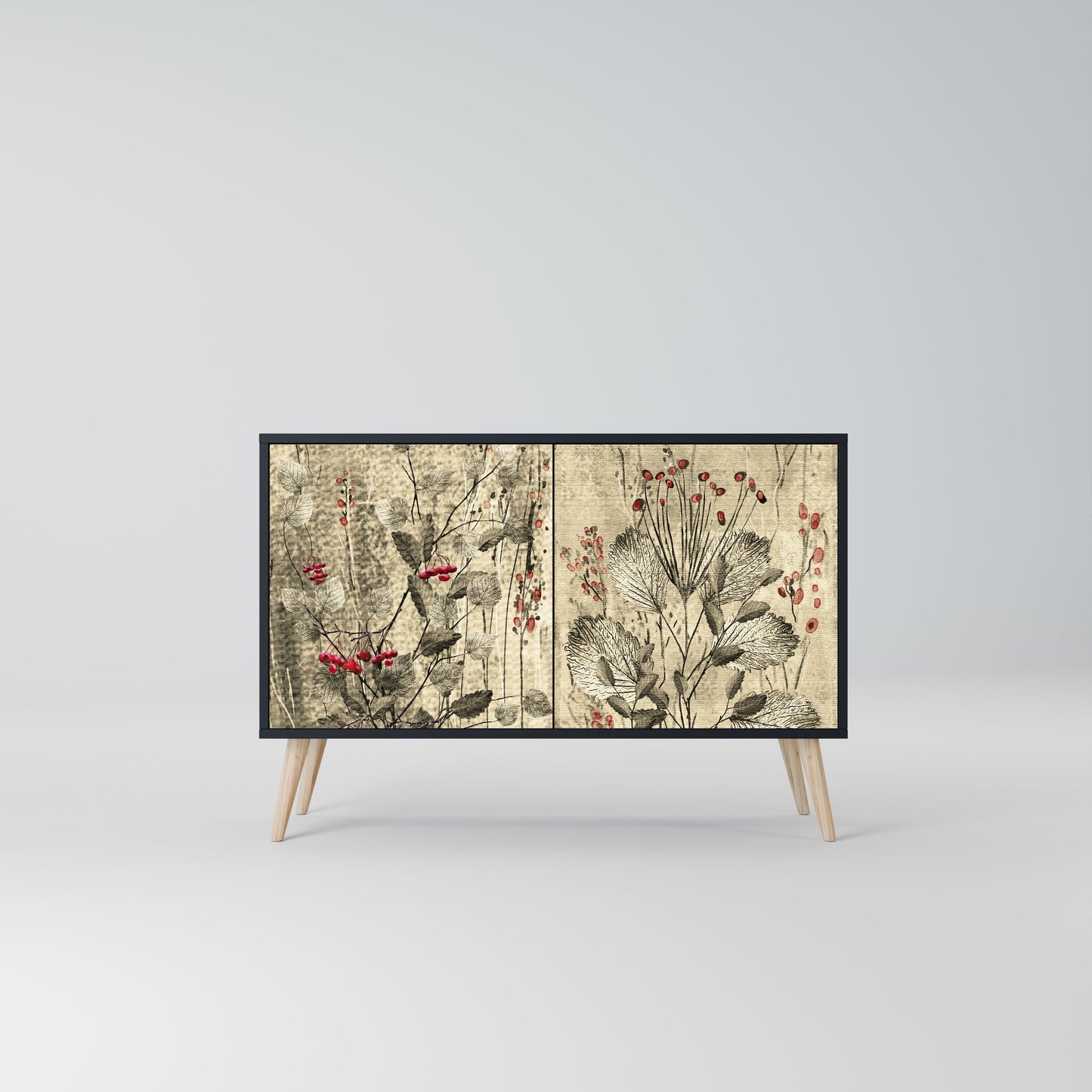 HERBAL GRACE 2-Door Sideboard in Black Finish