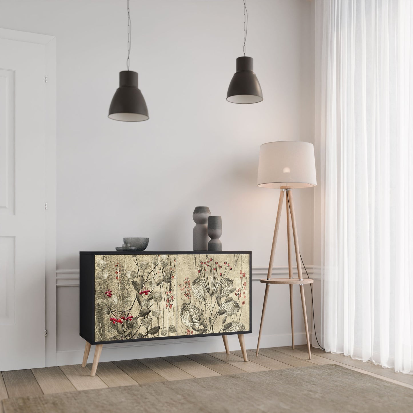 HERBAL GRACE 2-Door Sideboard in Black Finish