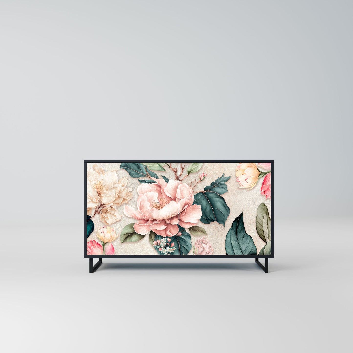 Credenza a 2 ante FLORAL GRACE in finitura nera