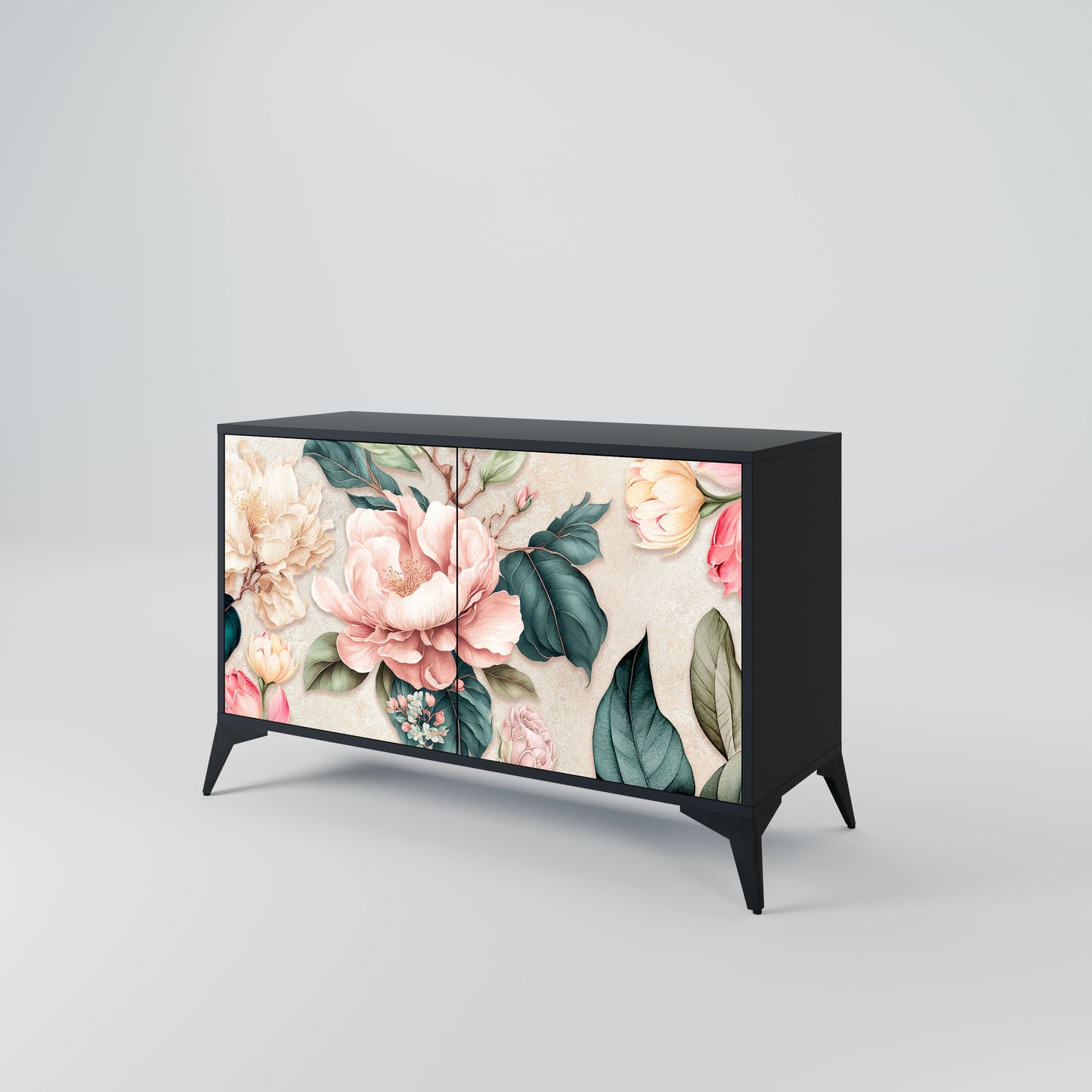 Credenza a 2 ante FLORAL GRACE in finitura nera