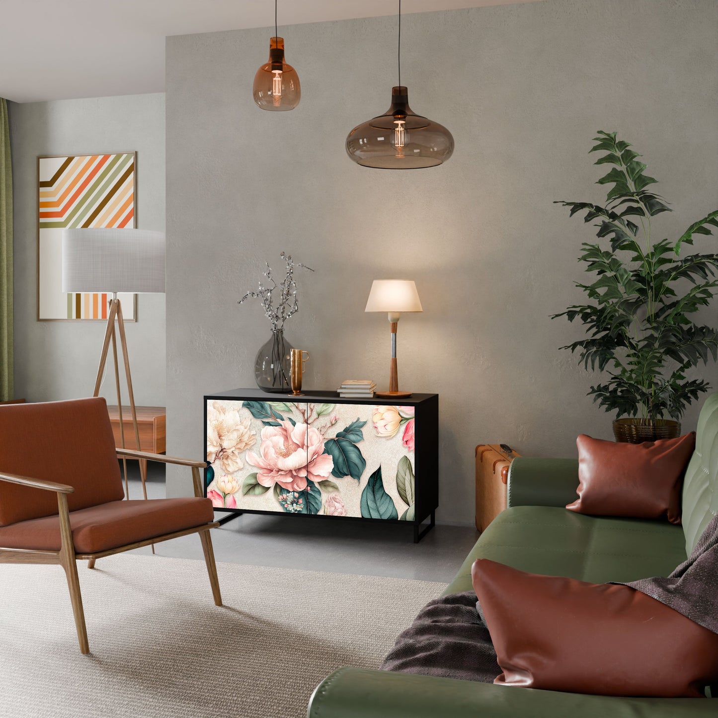 Credenza a 2 ante FLORAL GRACE in finitura nera