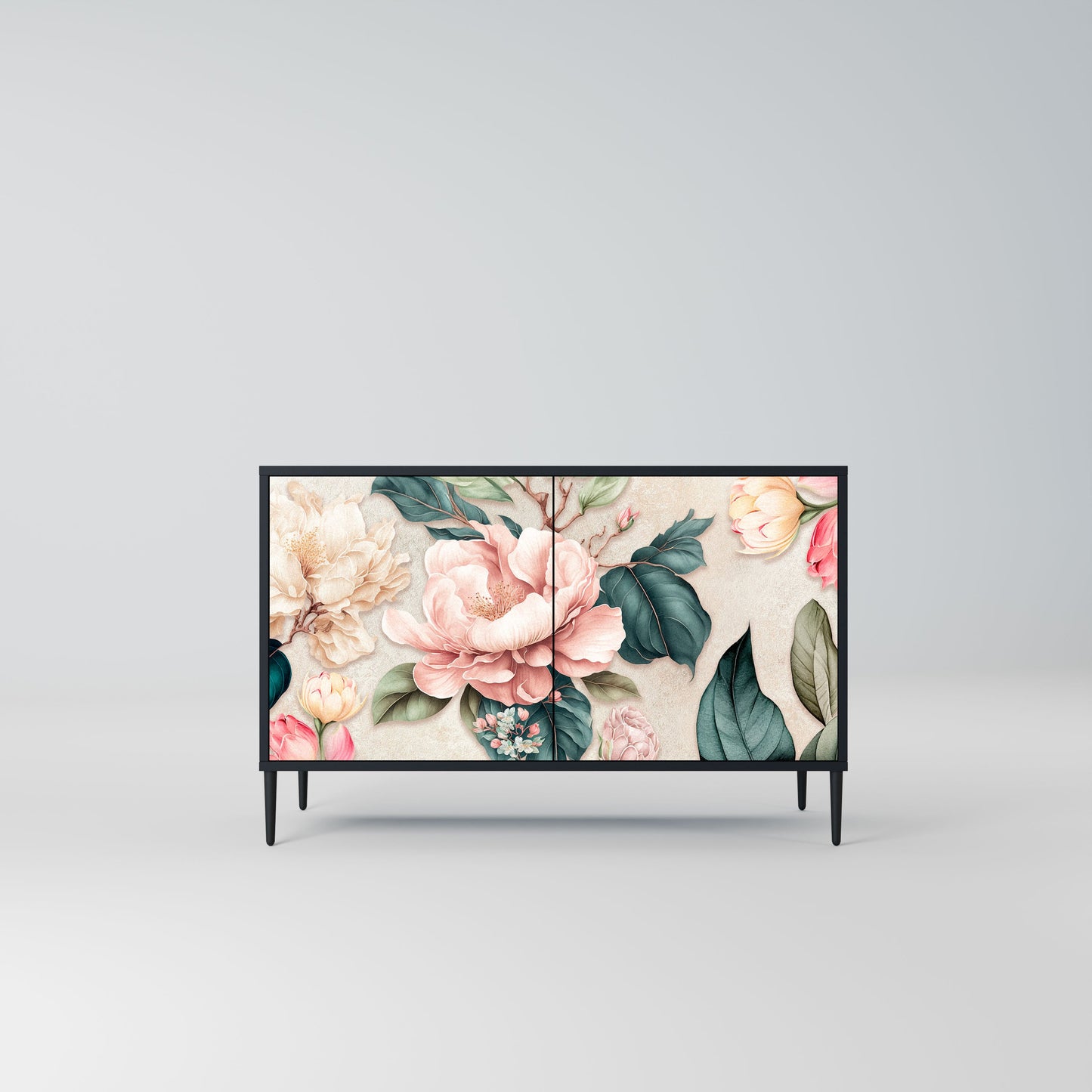 Credenza a 2 ante FLORAL GRACE in finitura nera