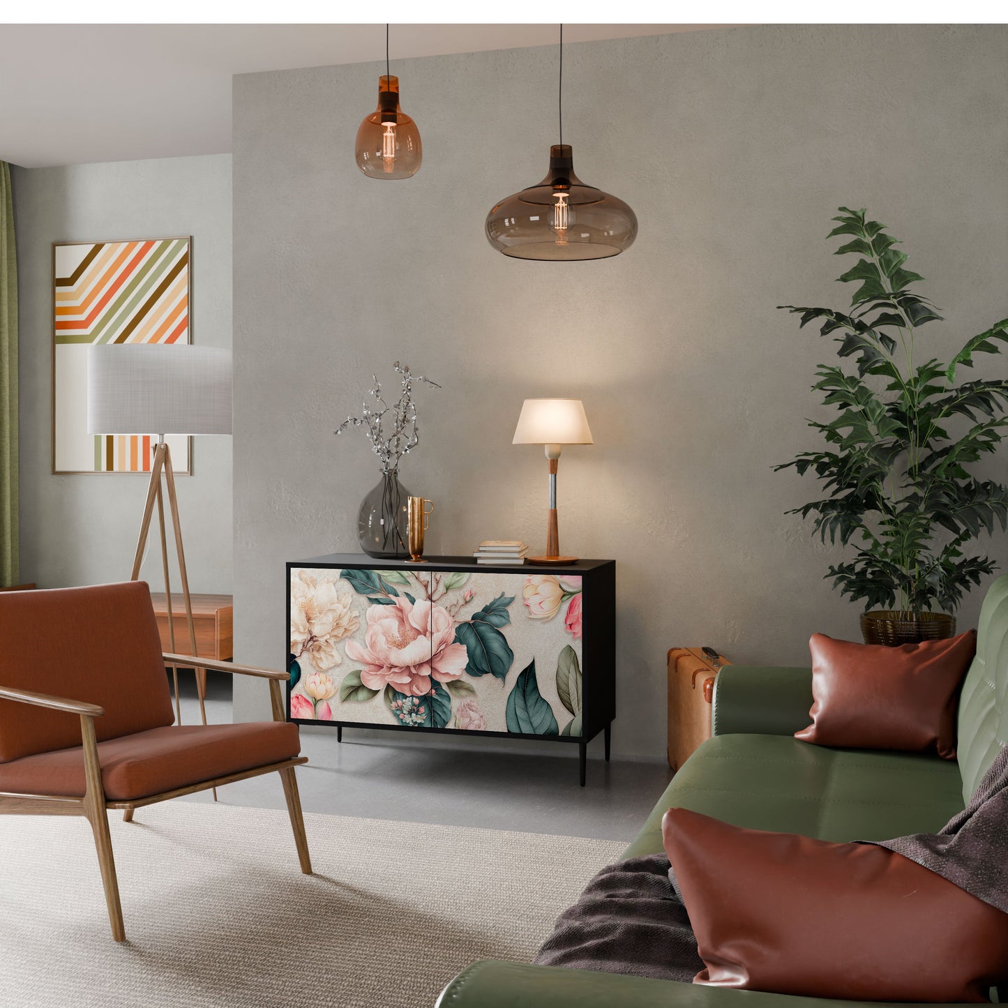 Credenza a 2 ante FLORAL GRACE in finitura nera