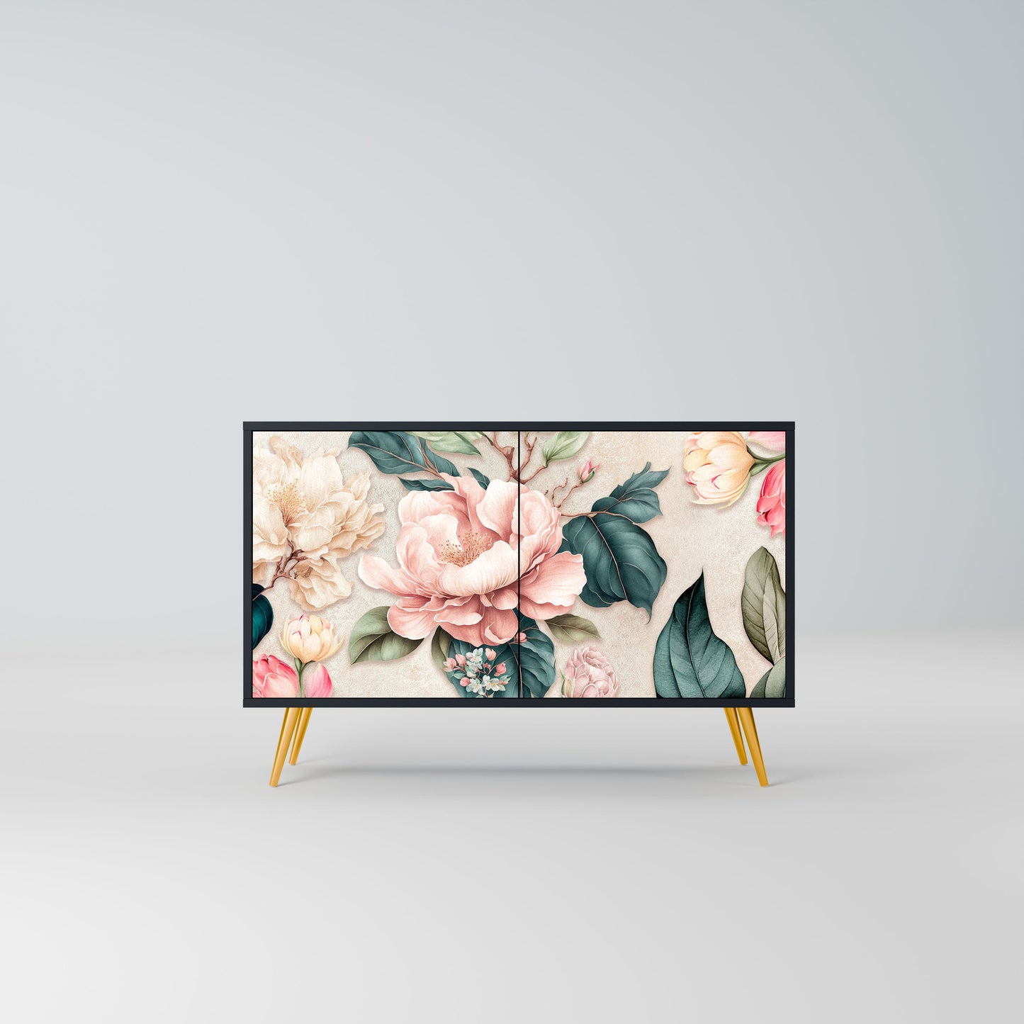 Credenza a 2 ante FLORAL GRACE in finitura nera
