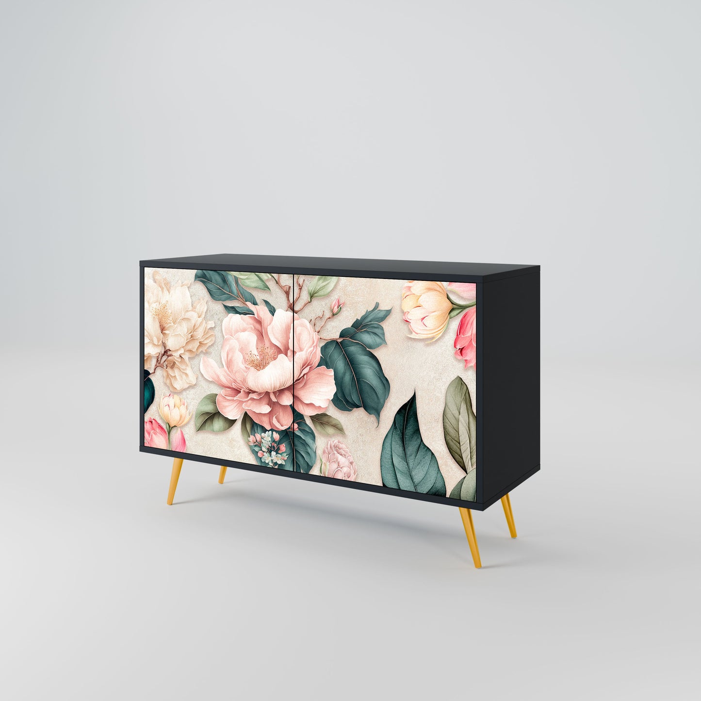 Credenza a 2 ante FLORAL GRACE in finitura nera