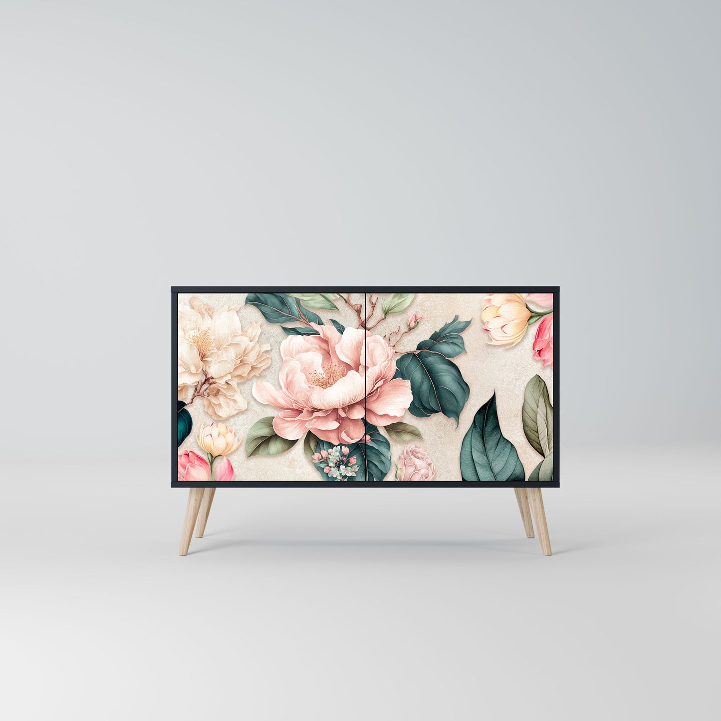 Credenza a 2 ante FLORAL GRACE in finitura nera