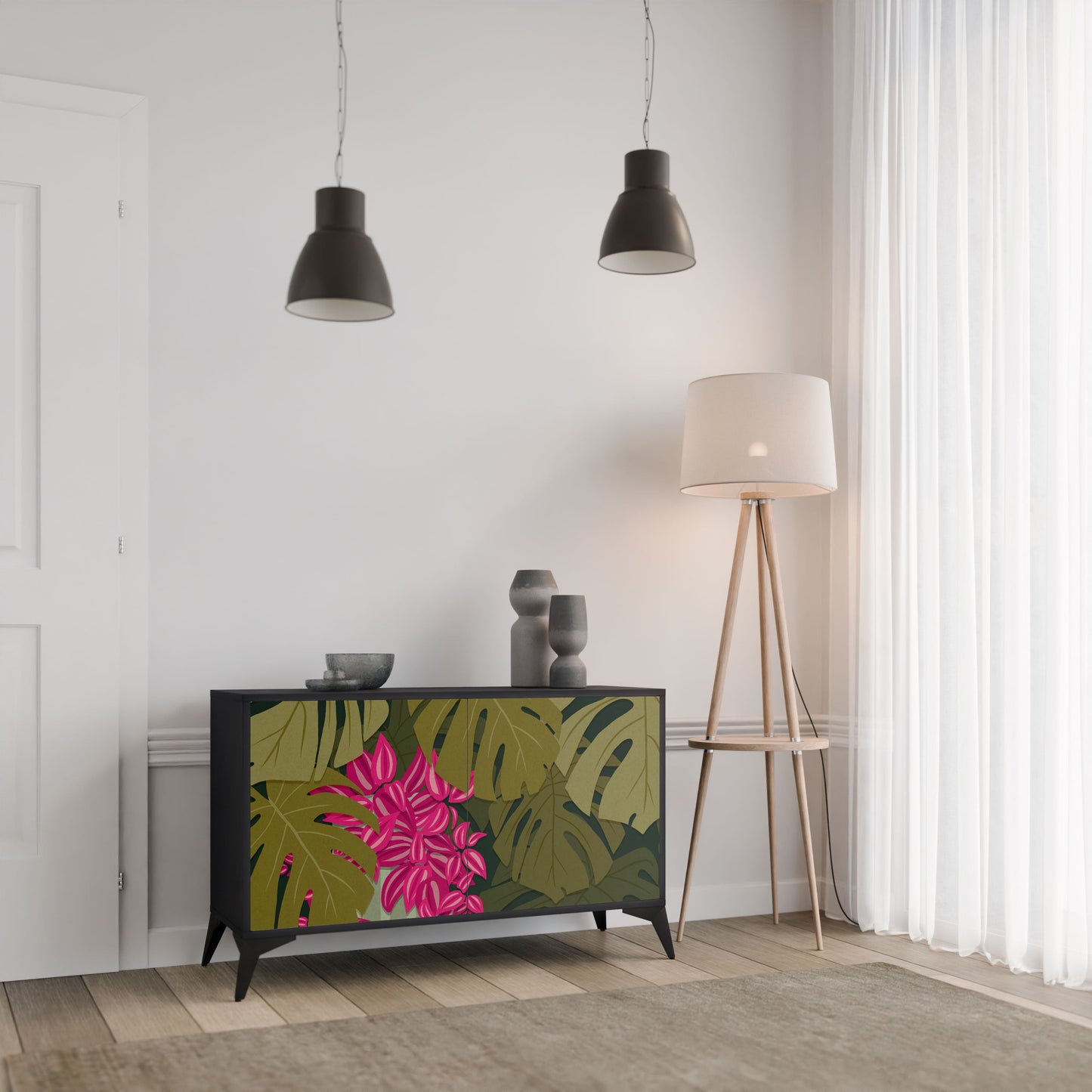 Credenza TROPICAL BEAUTY a 2 ante in finitura nera