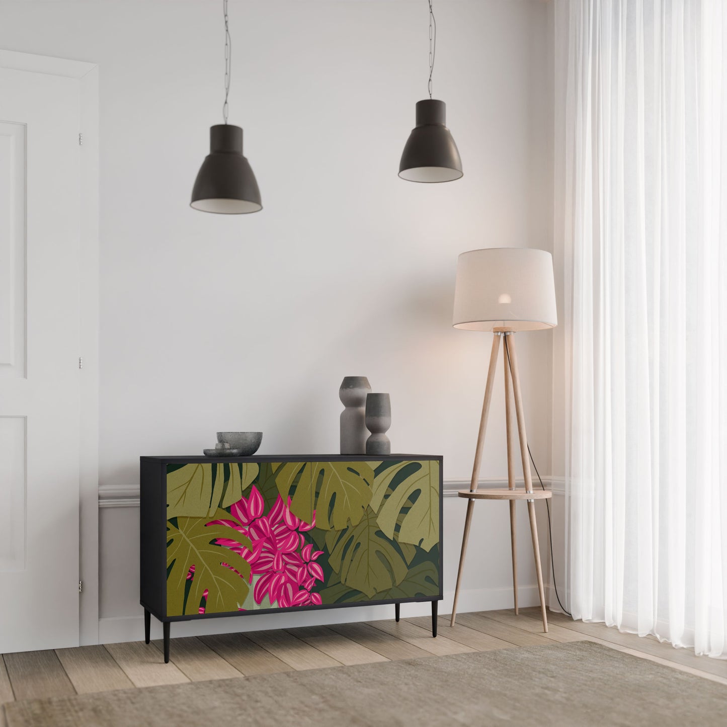 Credenza TROPICAL BEAUTY a 2 ante in finitura nera