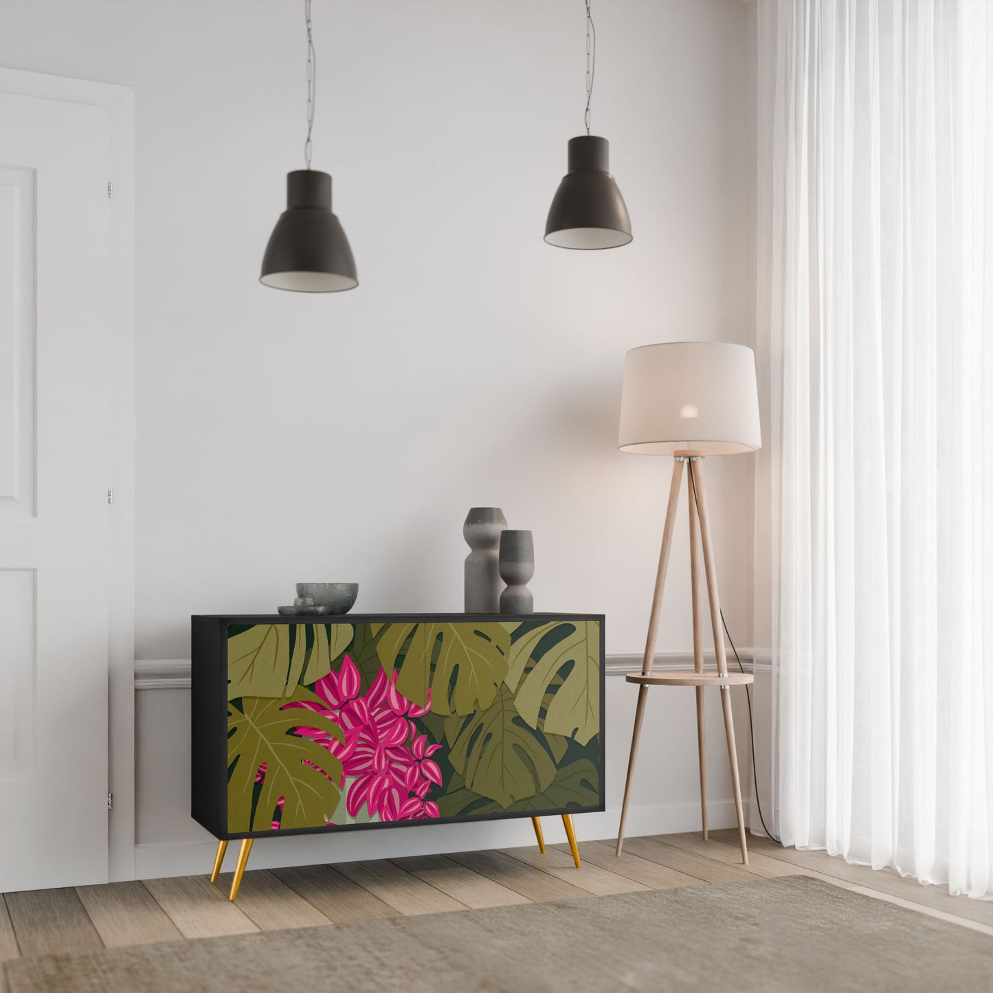 Credenza TROPICAL BEAUTY a 2 ante in finitura nera