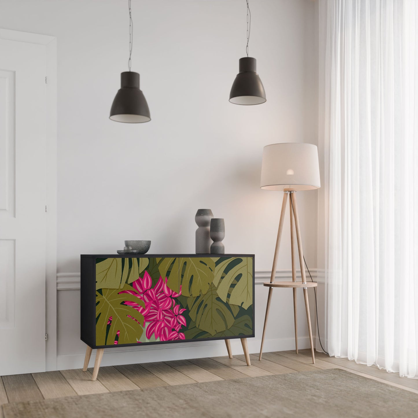 Credenza TROPICAL BEAUTY a 2 ante in finitura nera
