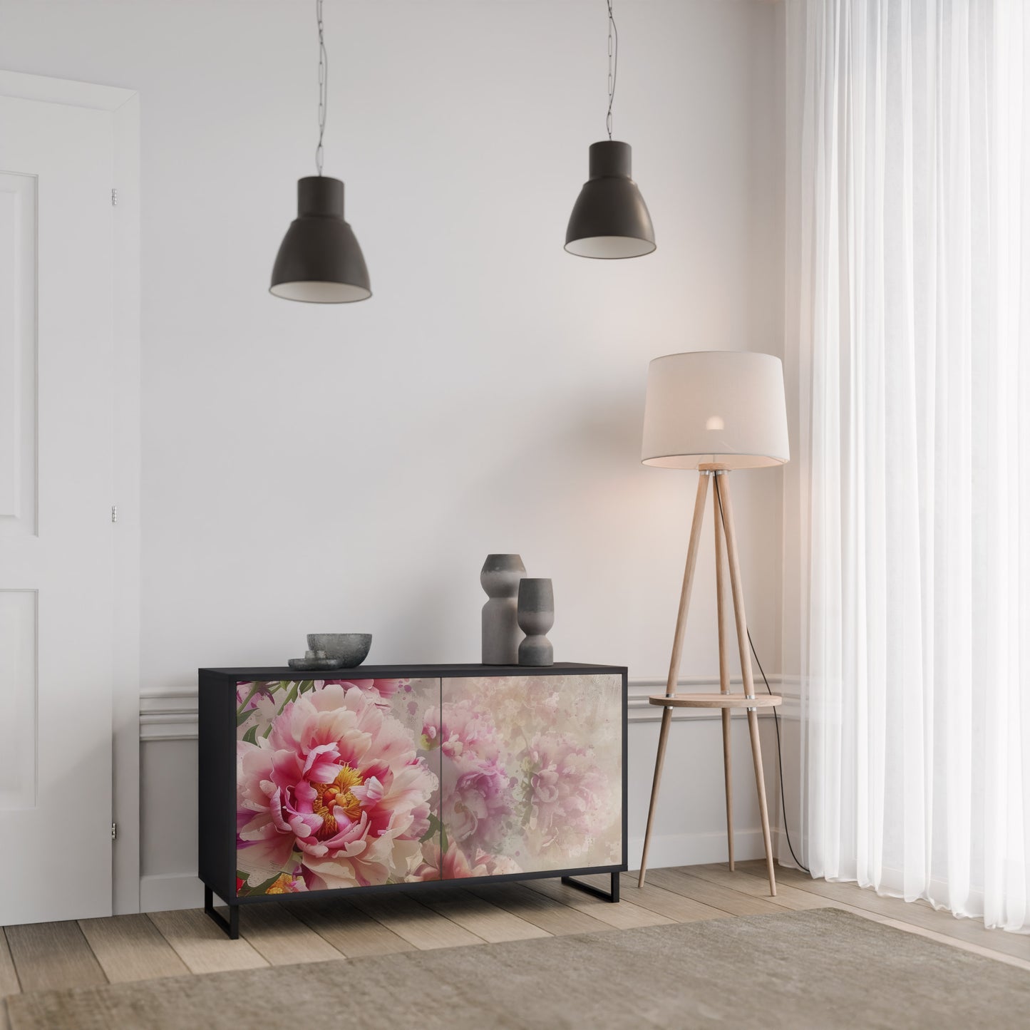 Credenza a 2 ante PEONY WHISPER con finitura nera