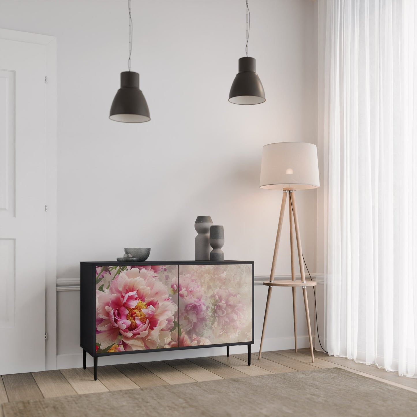 Credenza a 2 ante PEONY WHISPER con finitura nera