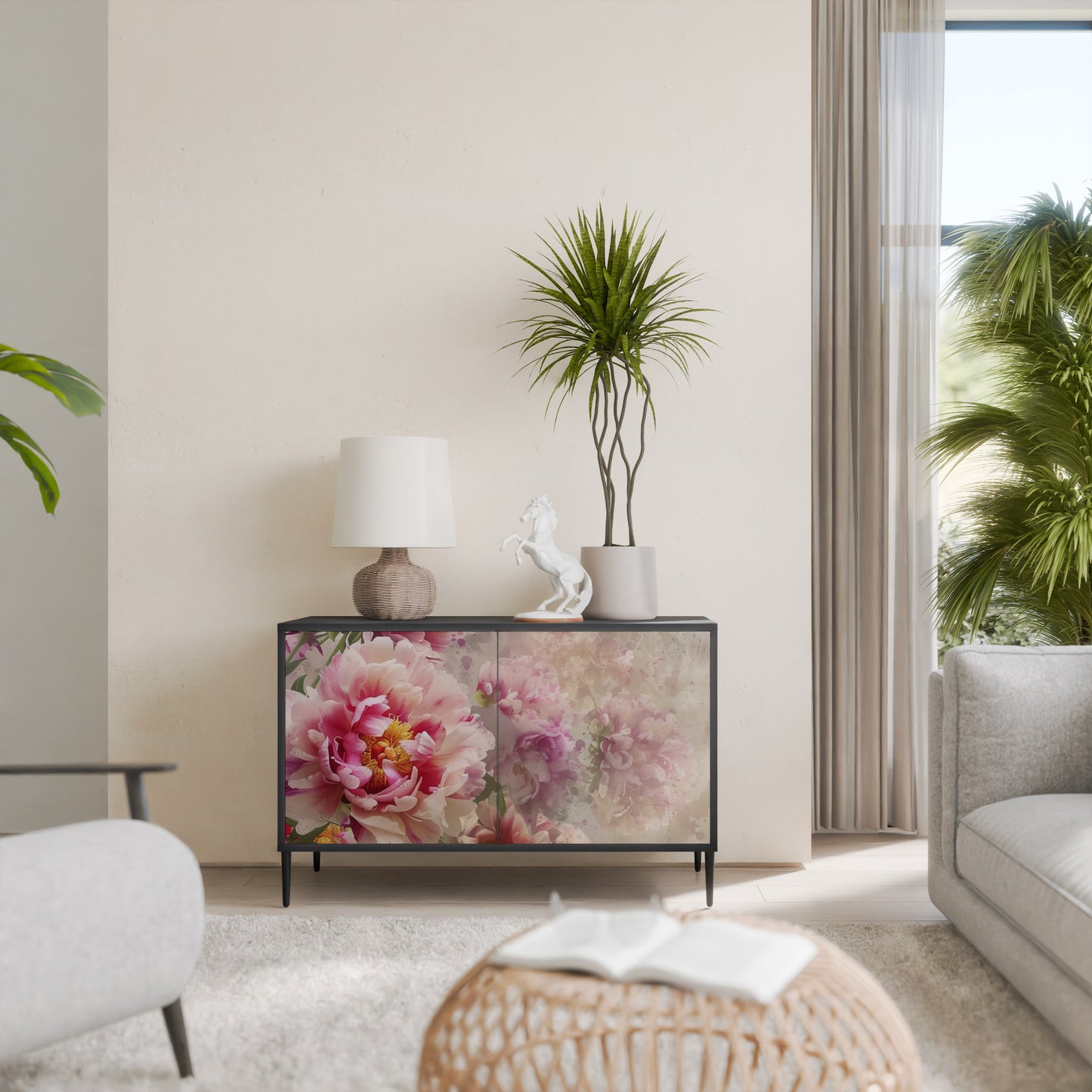 Credenza a 2 ante PEONY WHISPER con finitura nera