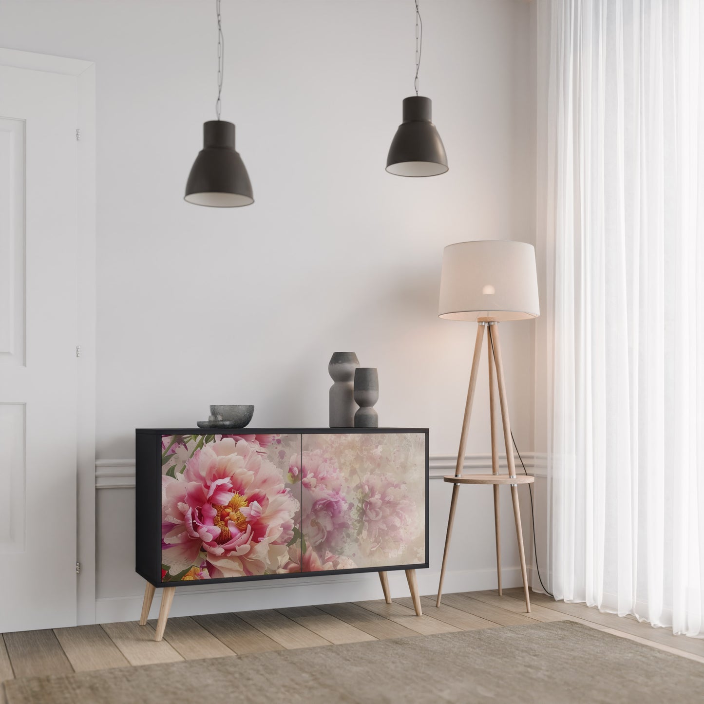 Credenza a 2 ante PEONY WHISPER con finitura nera