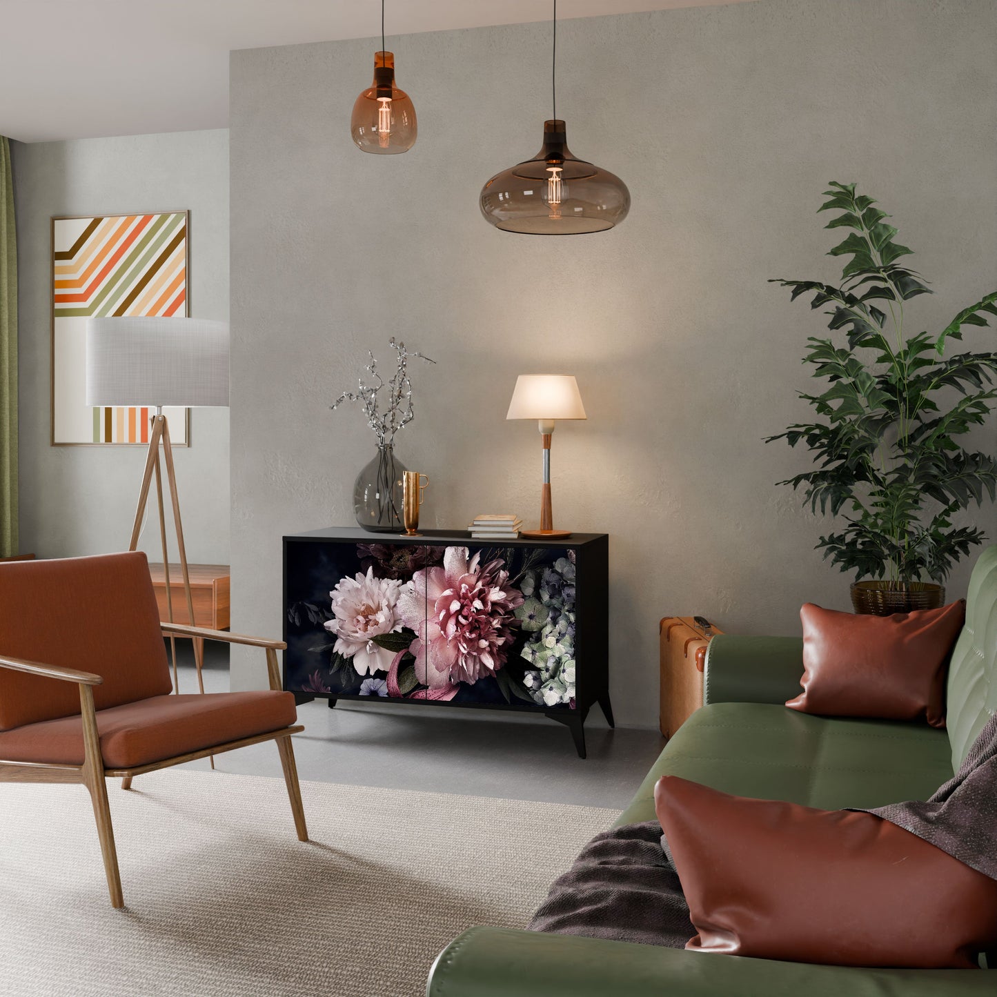 Credenza a 2 ante PURE BLOSSOM in finitura nera
