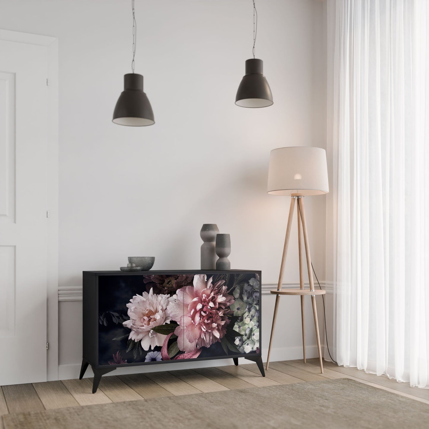 Credenza a 2 ante PURE BLOSSOM in finitura nera