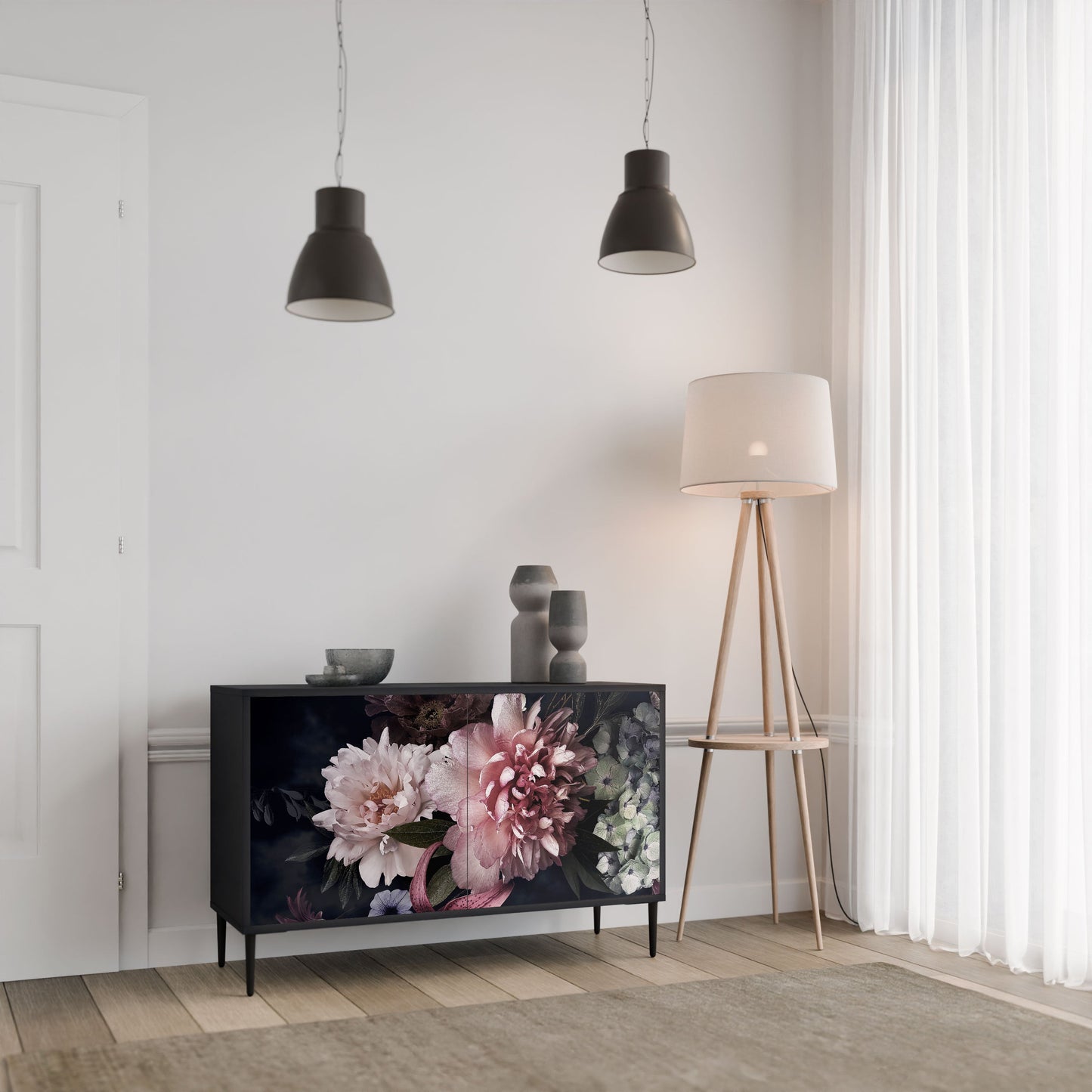 Credenza a 2 ante PURE BLOSSOM in finitura nera