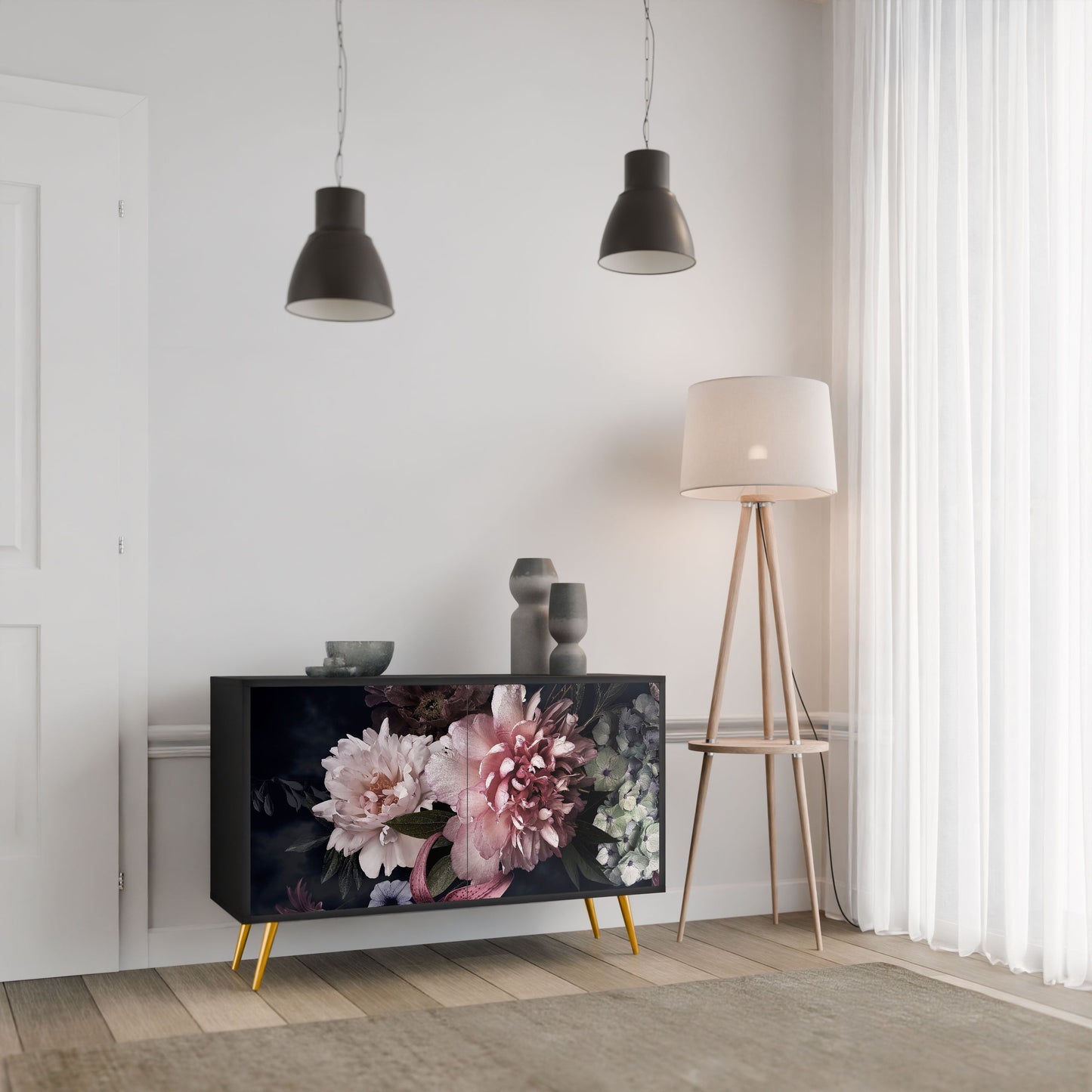 Credenza a 2 ante PURE BLOSSOM in finitura nera