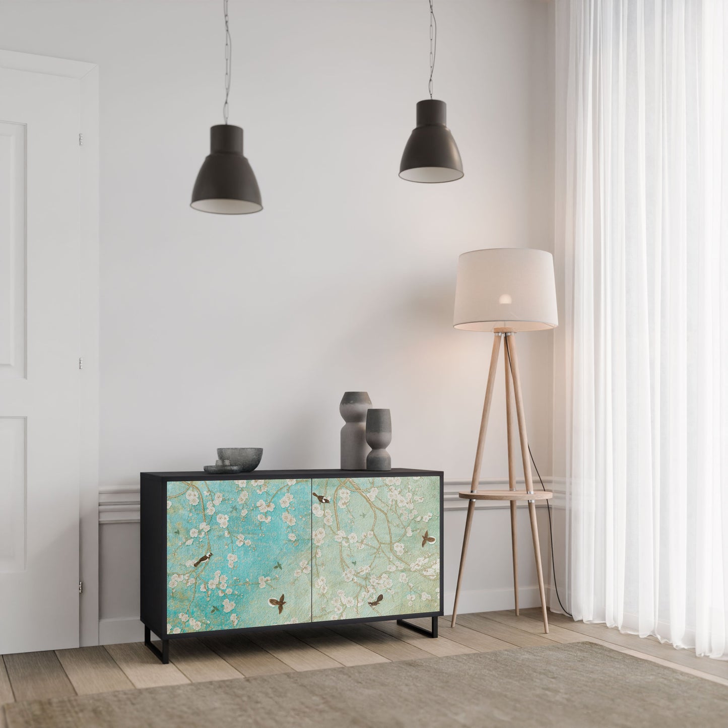 Credenza BLOOMING CHARM a 2 ante in finitura nera