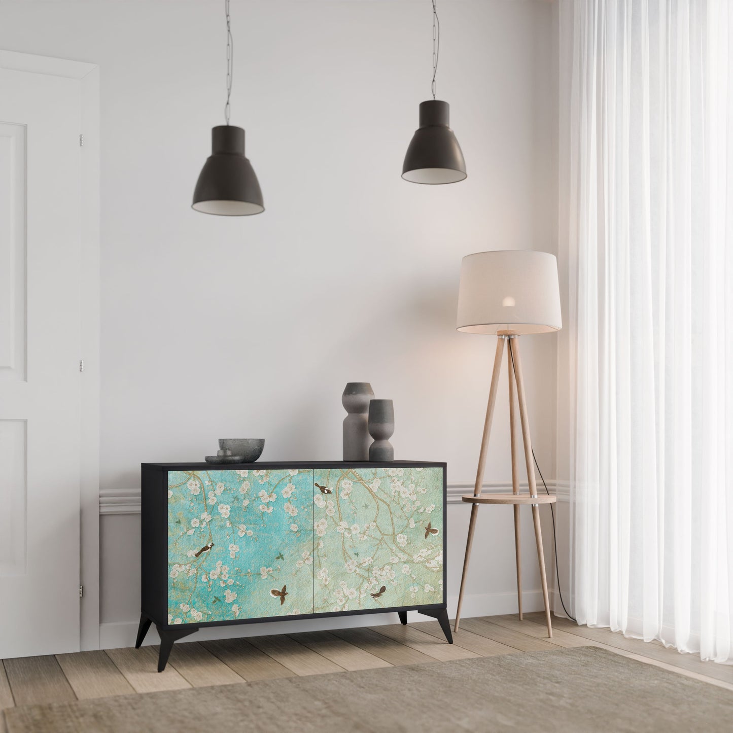 Credenza BLOOMING CHARM a 2 ante in finitura nera