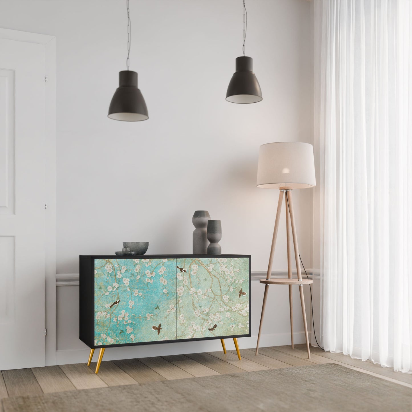 Credenza BLOOMING CHARM a 2 ante in finitura nera