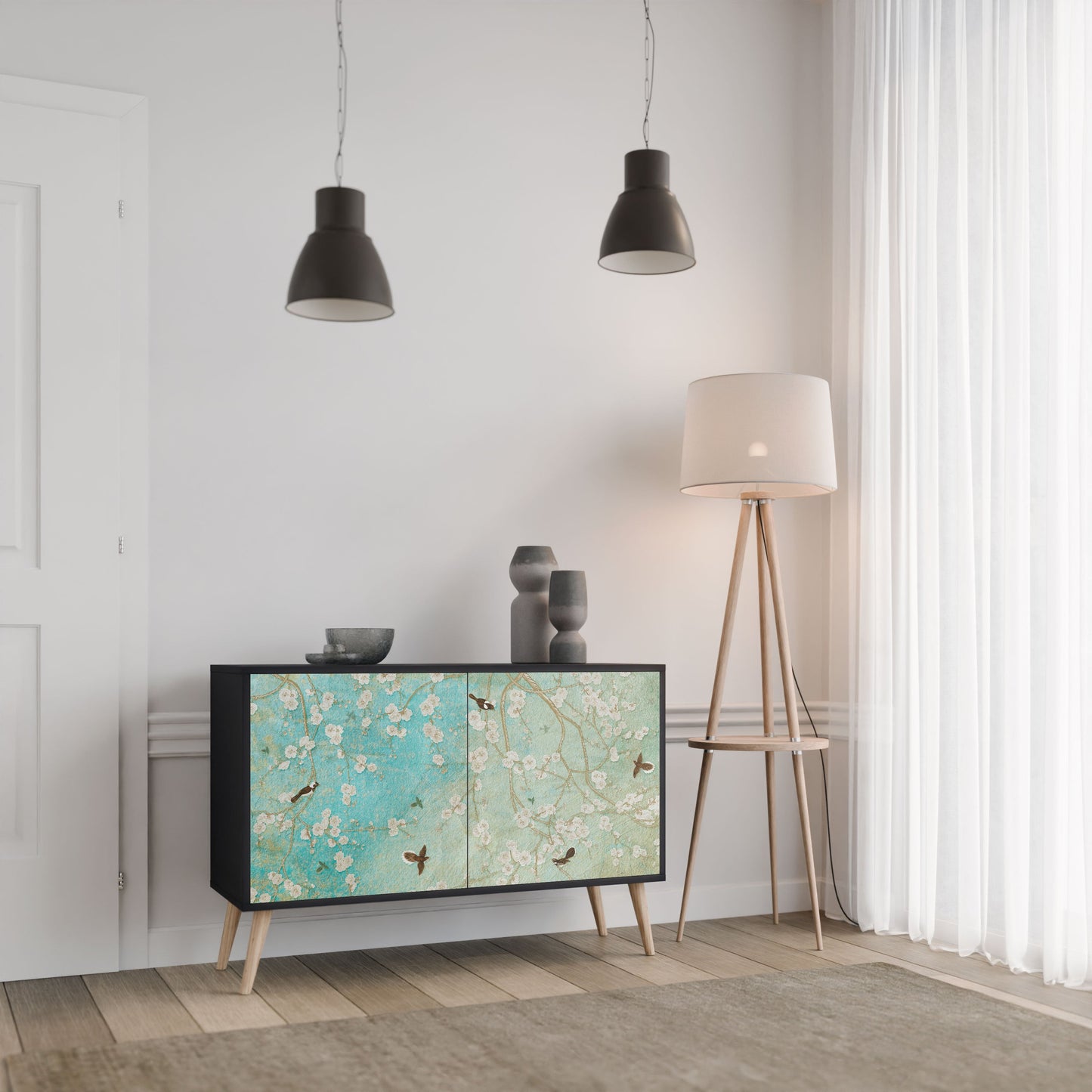 Credenza BLOOMING CHARM a 2 ante in finitura nera