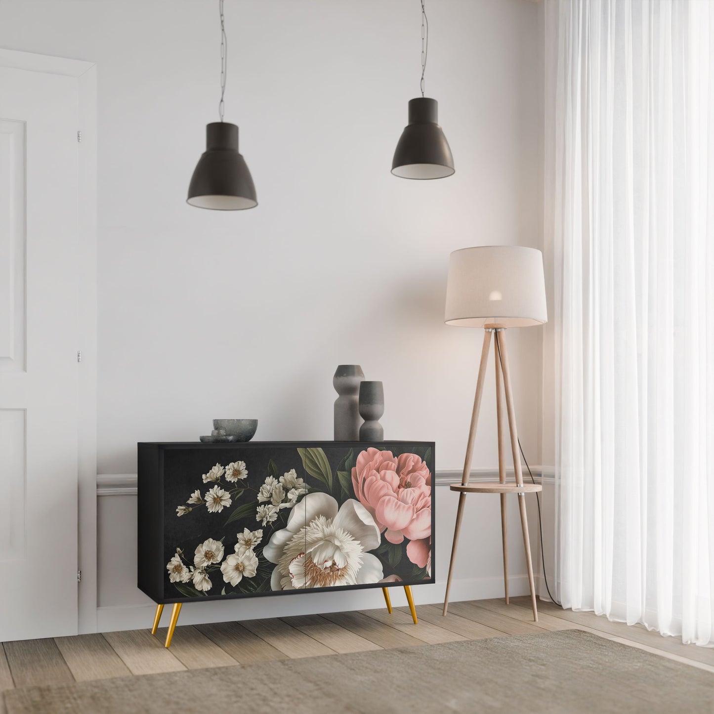 Credenza a 2 ante LUSH ELEGANCE in finitura nera