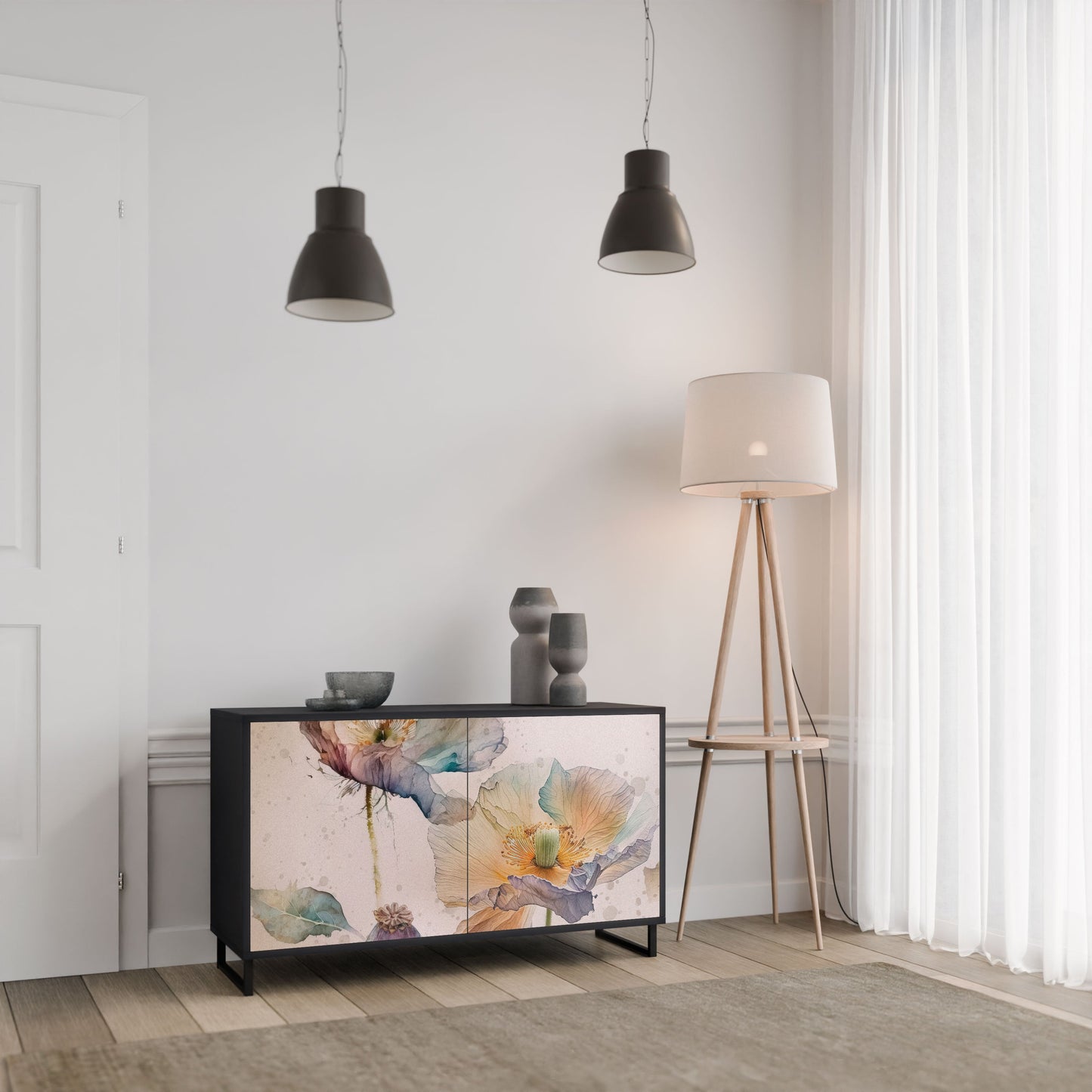 Credenza SOFTEN POPPY a 2 ante in finitura nera