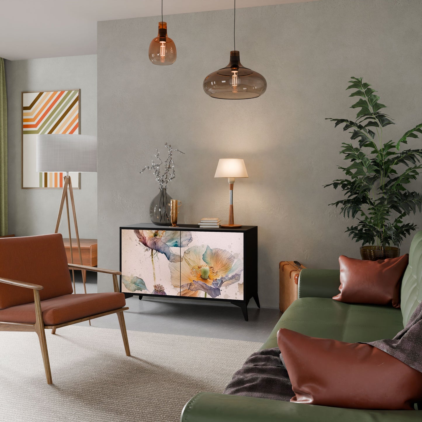 Credenza SOFTEN POPPY a 2 ante in finitura nera