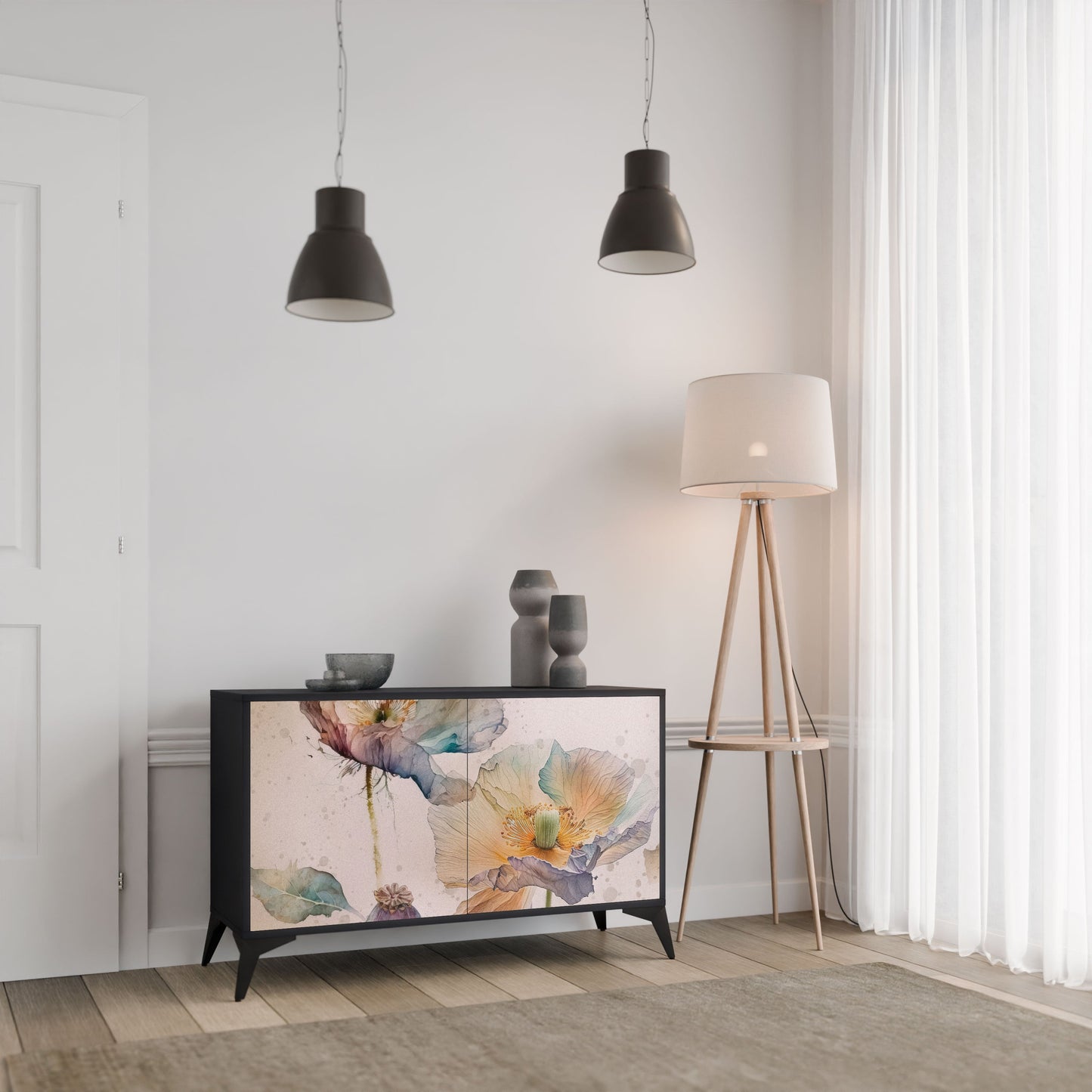 Credenza SOFTEN POPPY a 2 ante in finitura nera