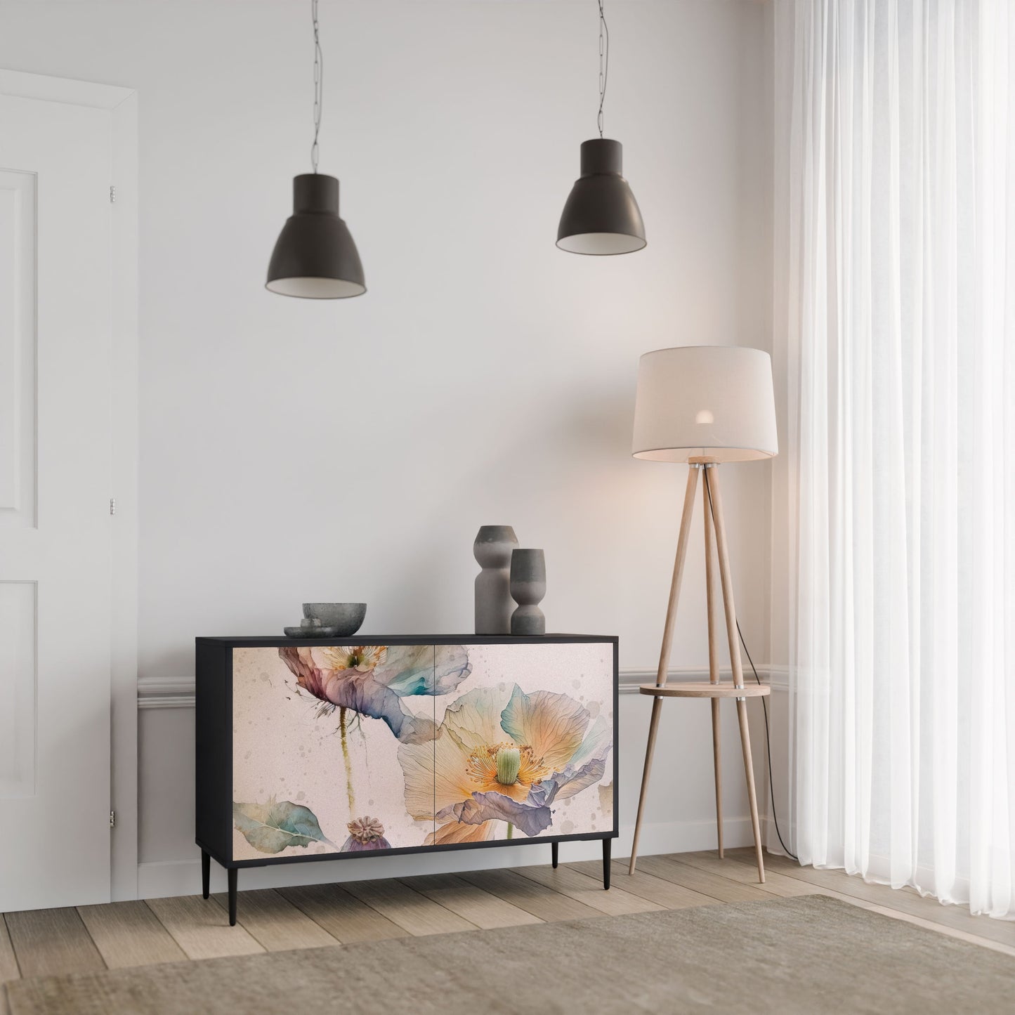 Credenza SOFTEN POPPY a 2 ante in finitura nera