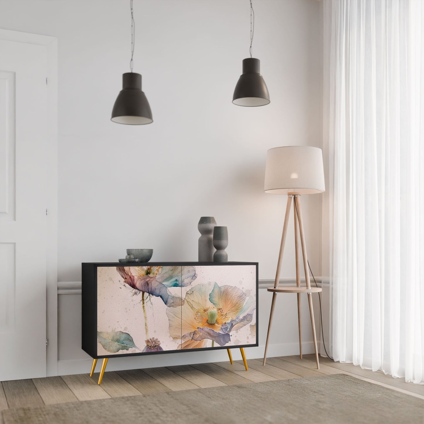 Credenza SOFTEN POPPY a 2 ante in finitura nera