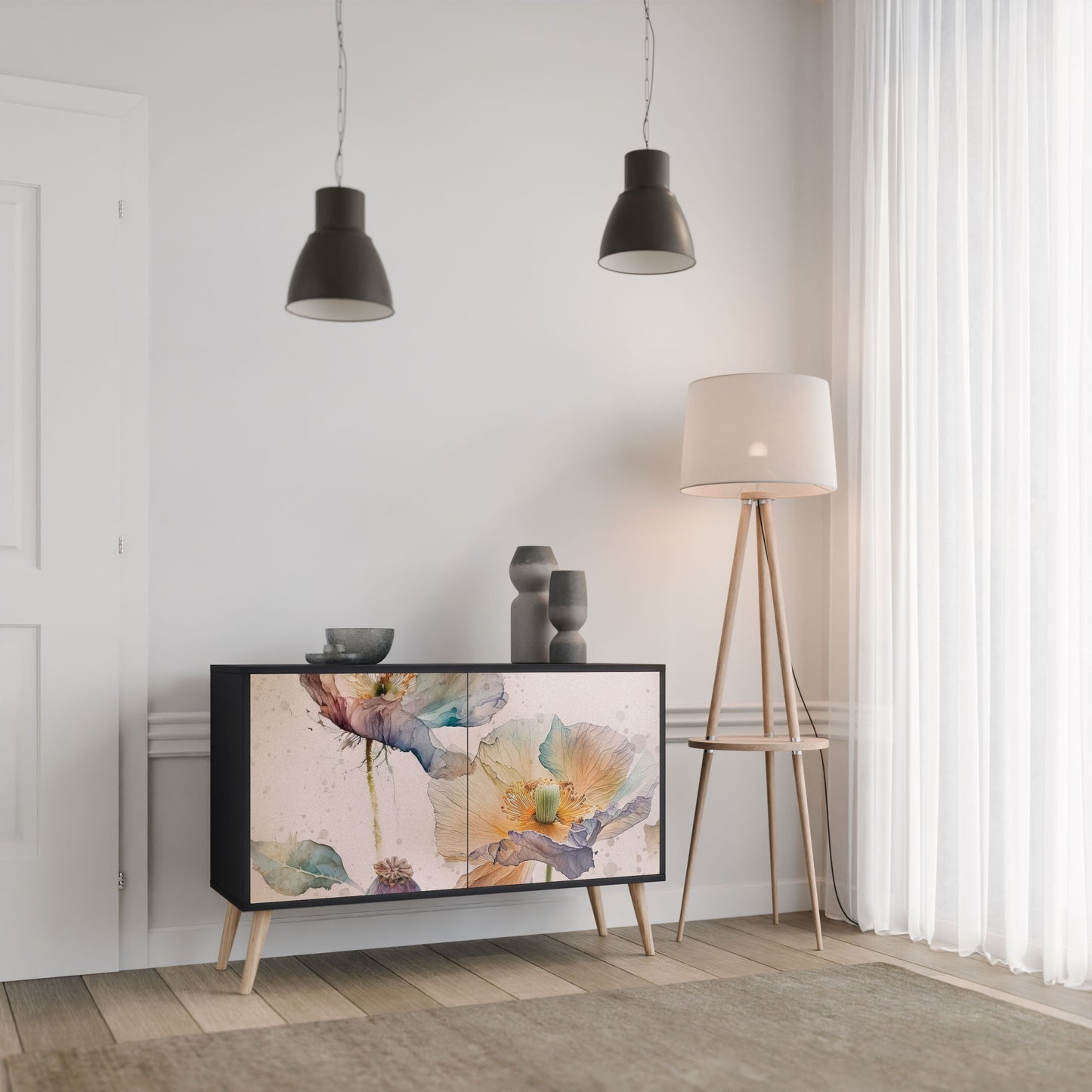 Credenza SOFTEN POPPY a 2 ante in finitura nera