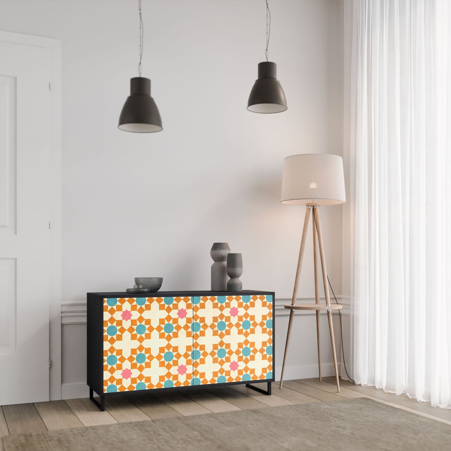 Credenza a 2 ante FLORAL DECOR in finitura nera