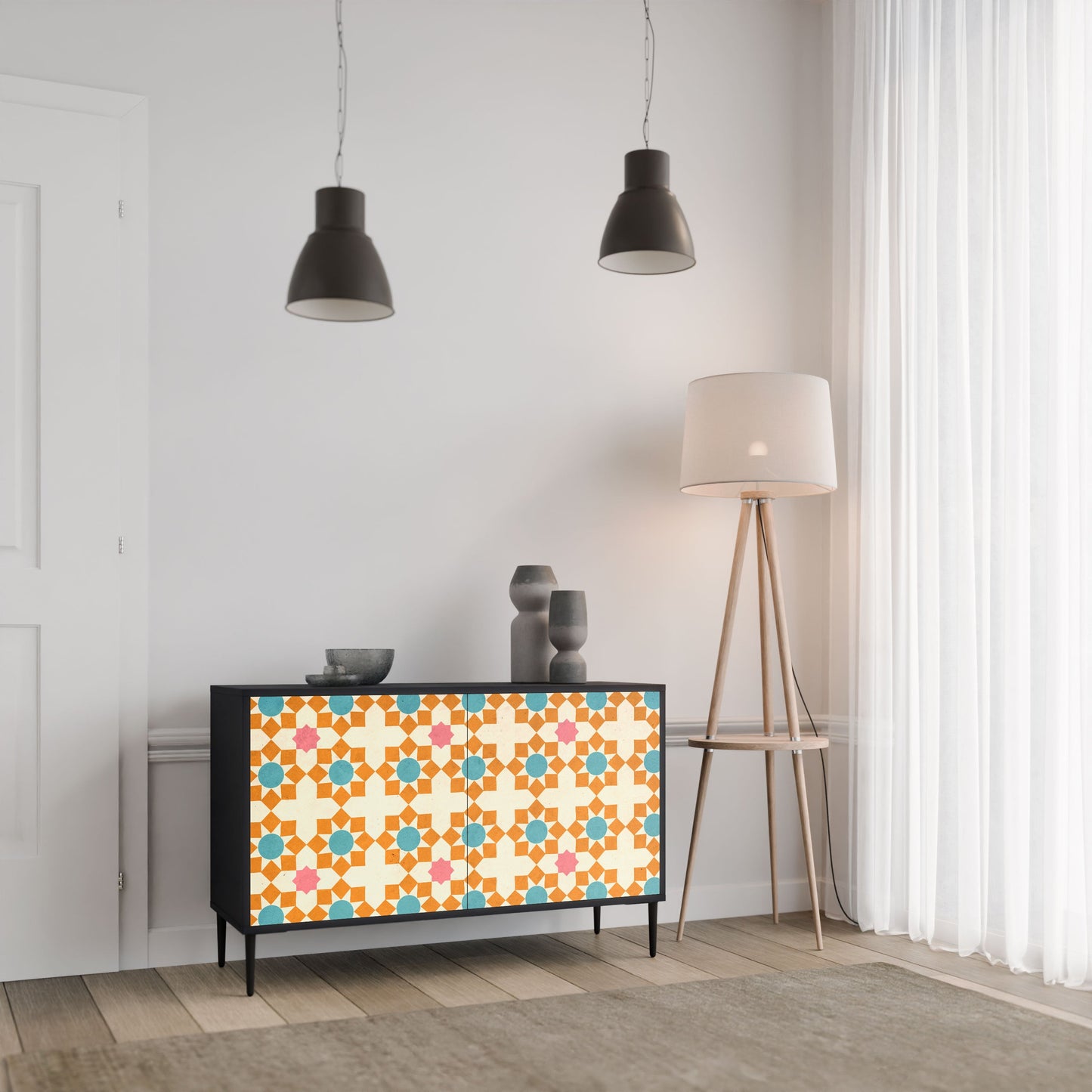 Credenza a 2 ante FLORAL DECOR in finitura nera