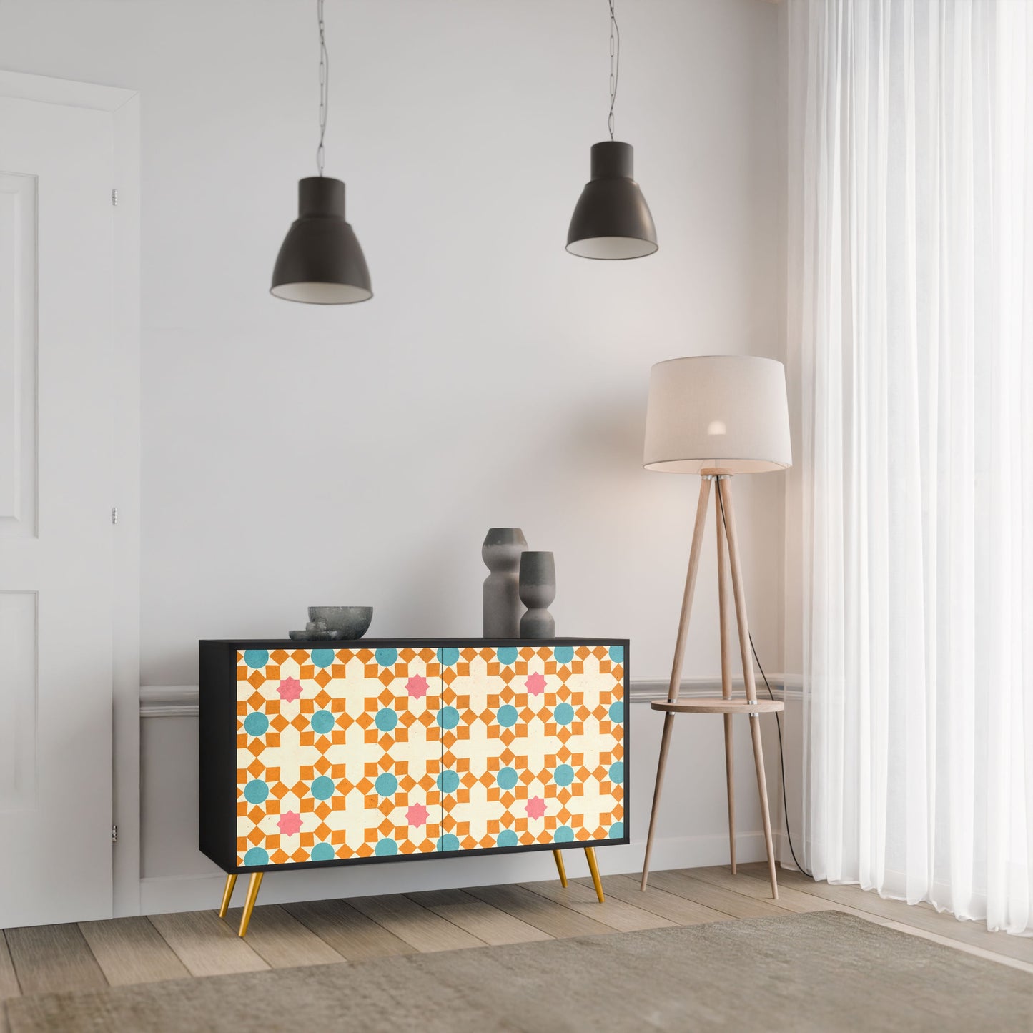 Credenza a 2 ante FLORAL DECOR in finitura nera