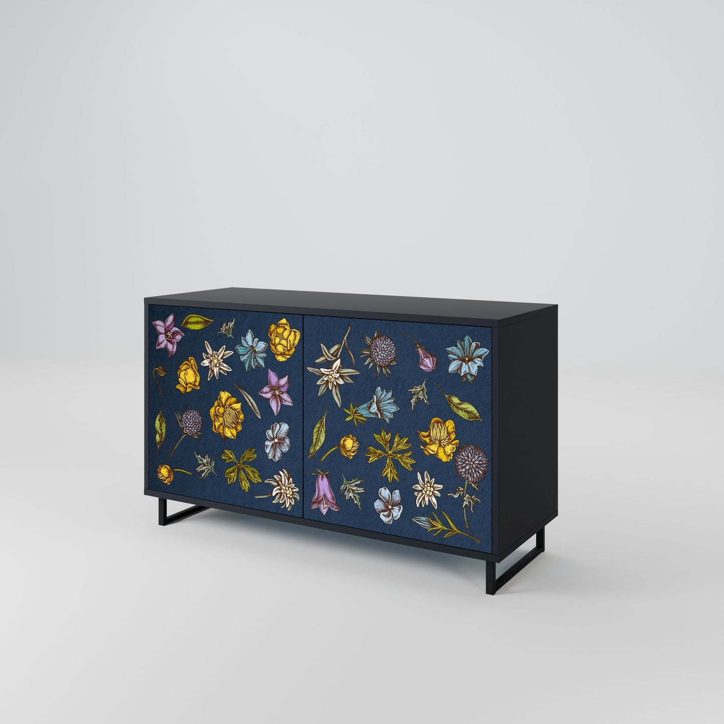 Credenza a 2 ante FLOWERS ON NAVY BLUE in finitura nera