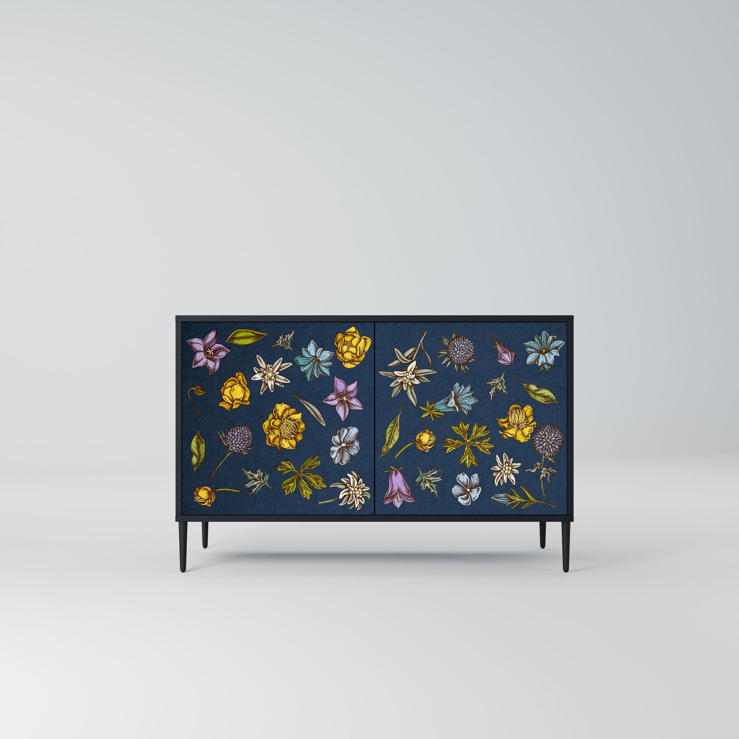 Credenza a 2 ante FLOWERS ON NAVY BLUE in finitura nera