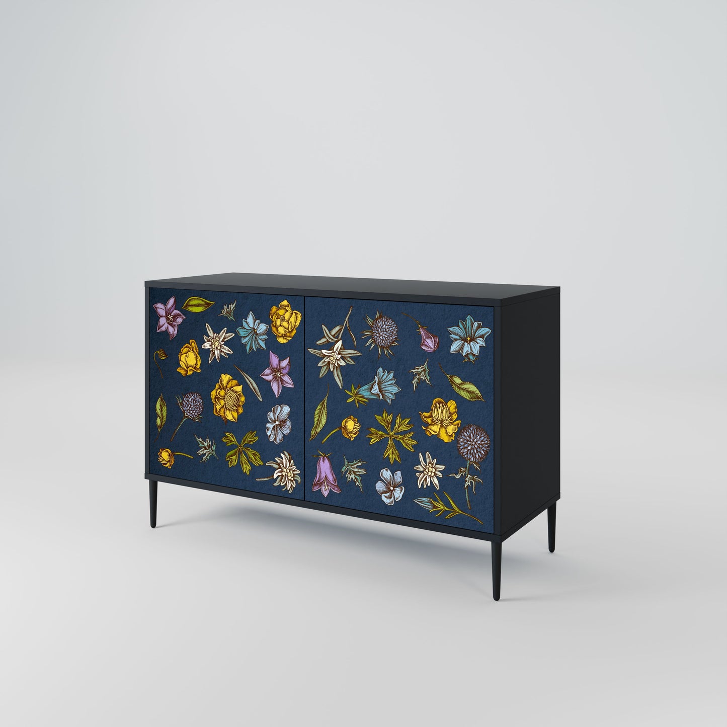 Credenza a 2 ante FLOWERS ON NAVY BLUE in finitura nera
