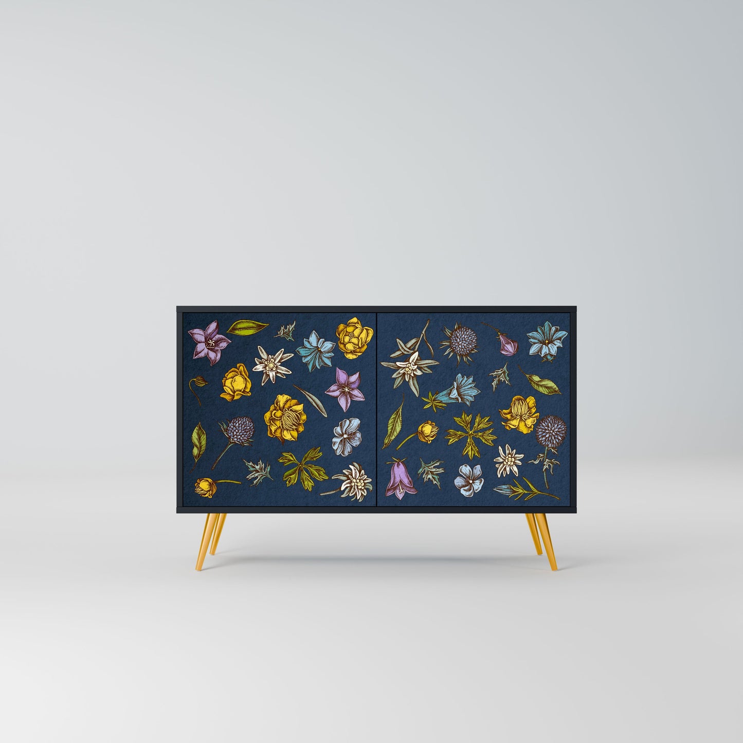 Credenza a 2 ante FLOWERS ON NAVY BLUE in finitura nera