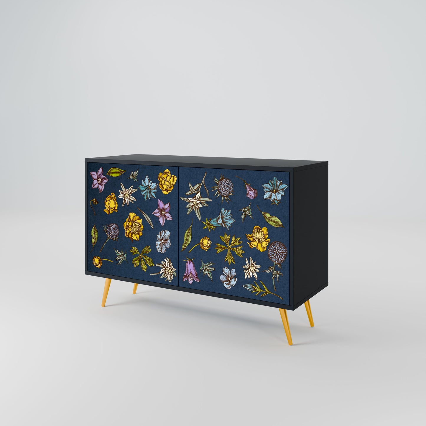 Credenza a 2 ante FLOWERS ON NAVY BLUE in finitura nera