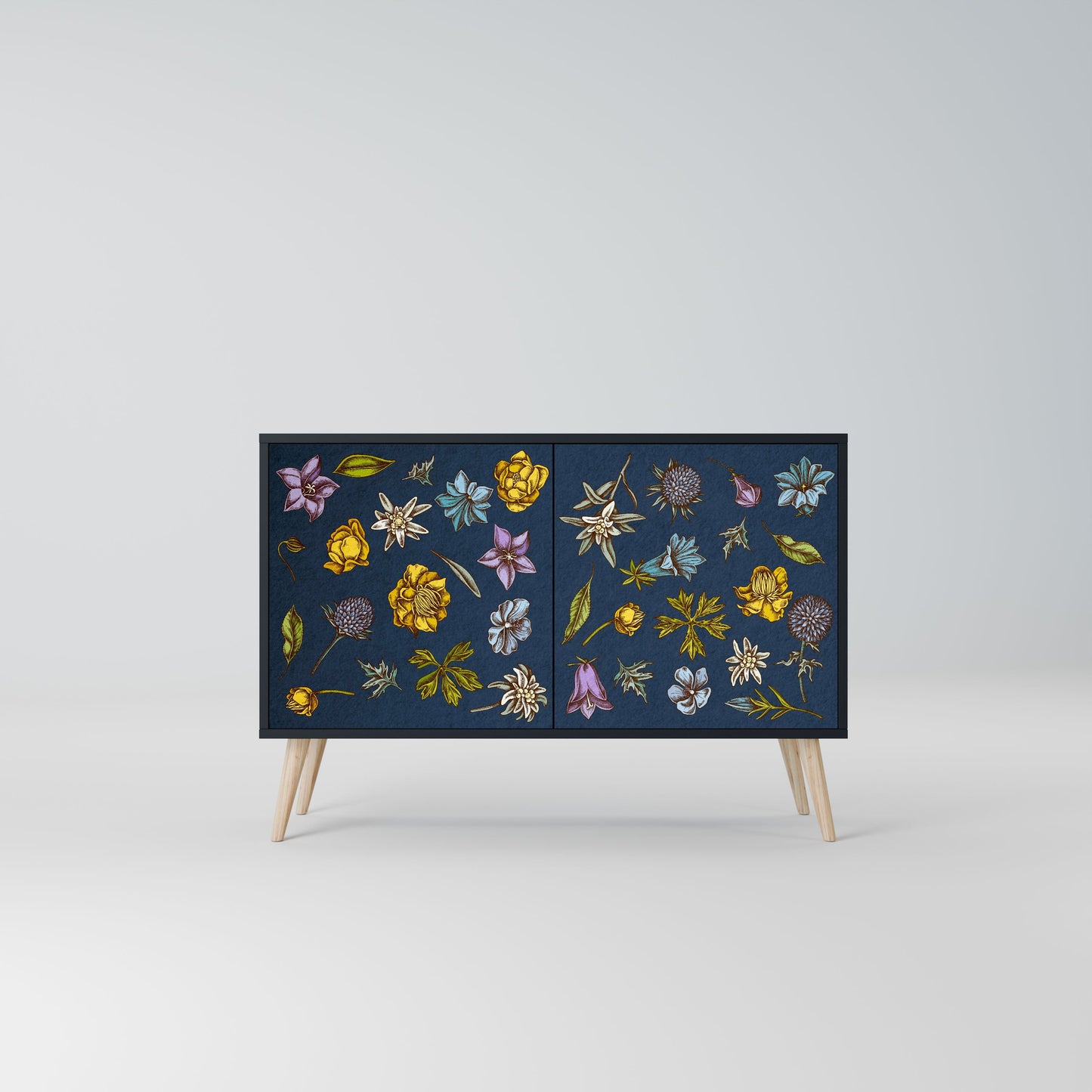 Credenza a 2 ante FLOWERS ON NAVY BLUE in finitura nera
