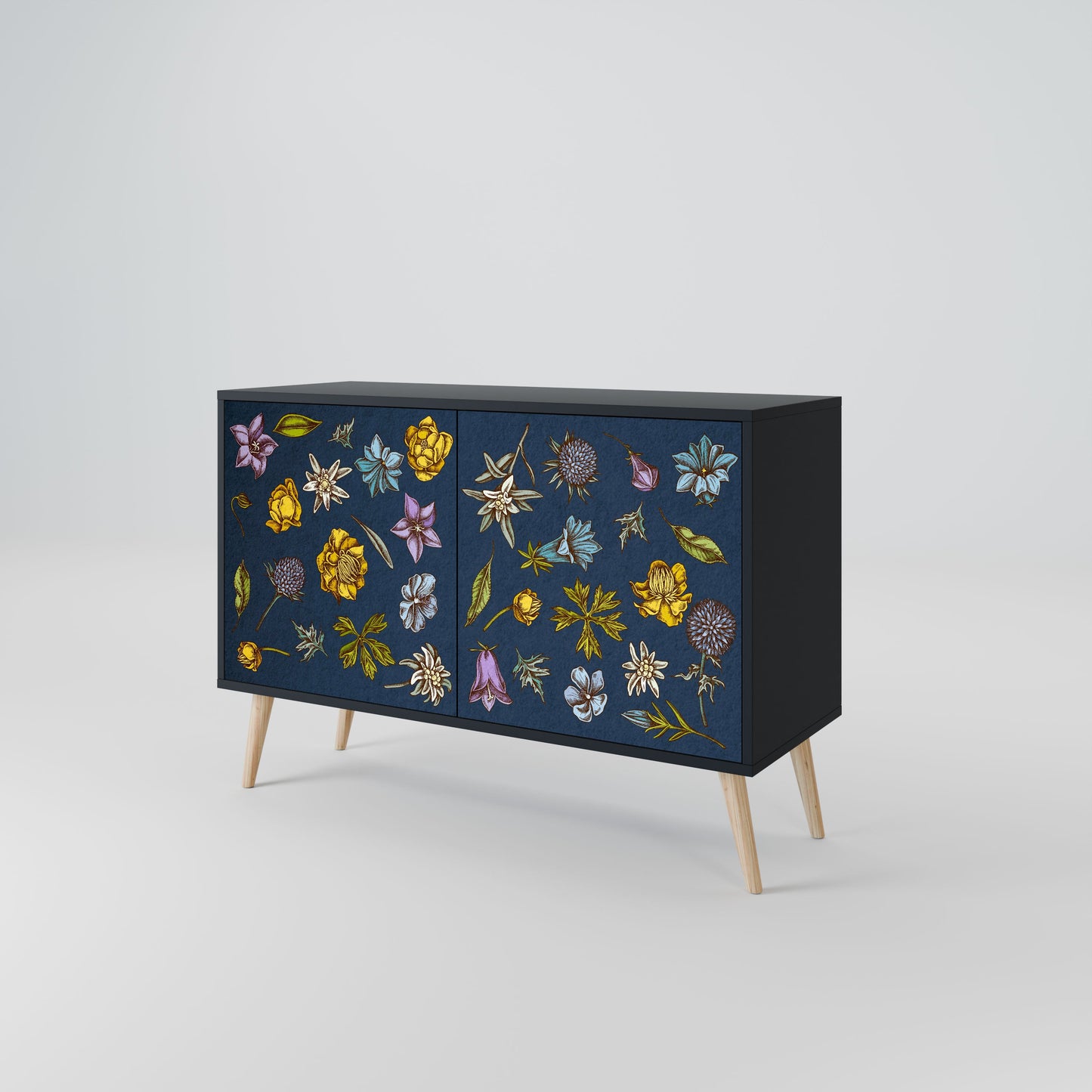 Credenza a 2 ante FLOWERS ON NAVY BLUE in finitura nera