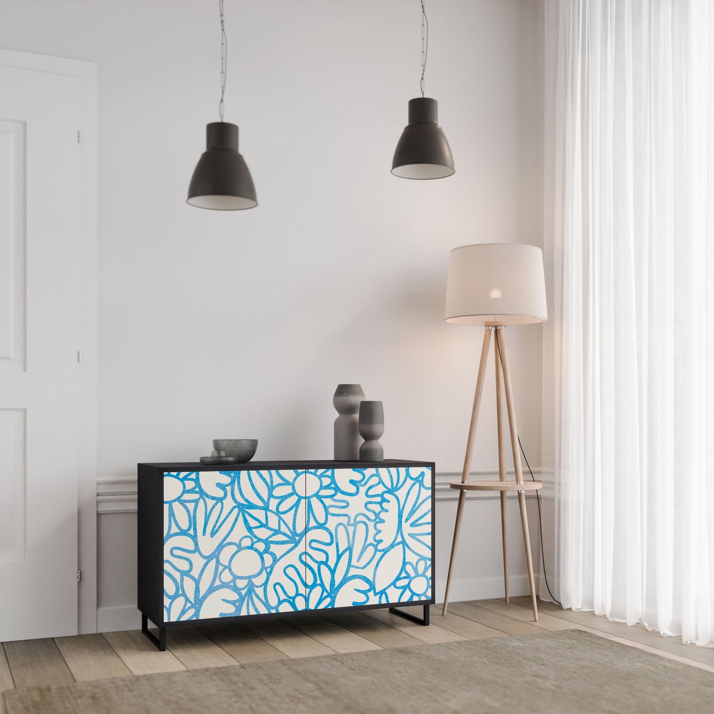 Credenza BLOOMY MORNING a 2 ante in finitura nera