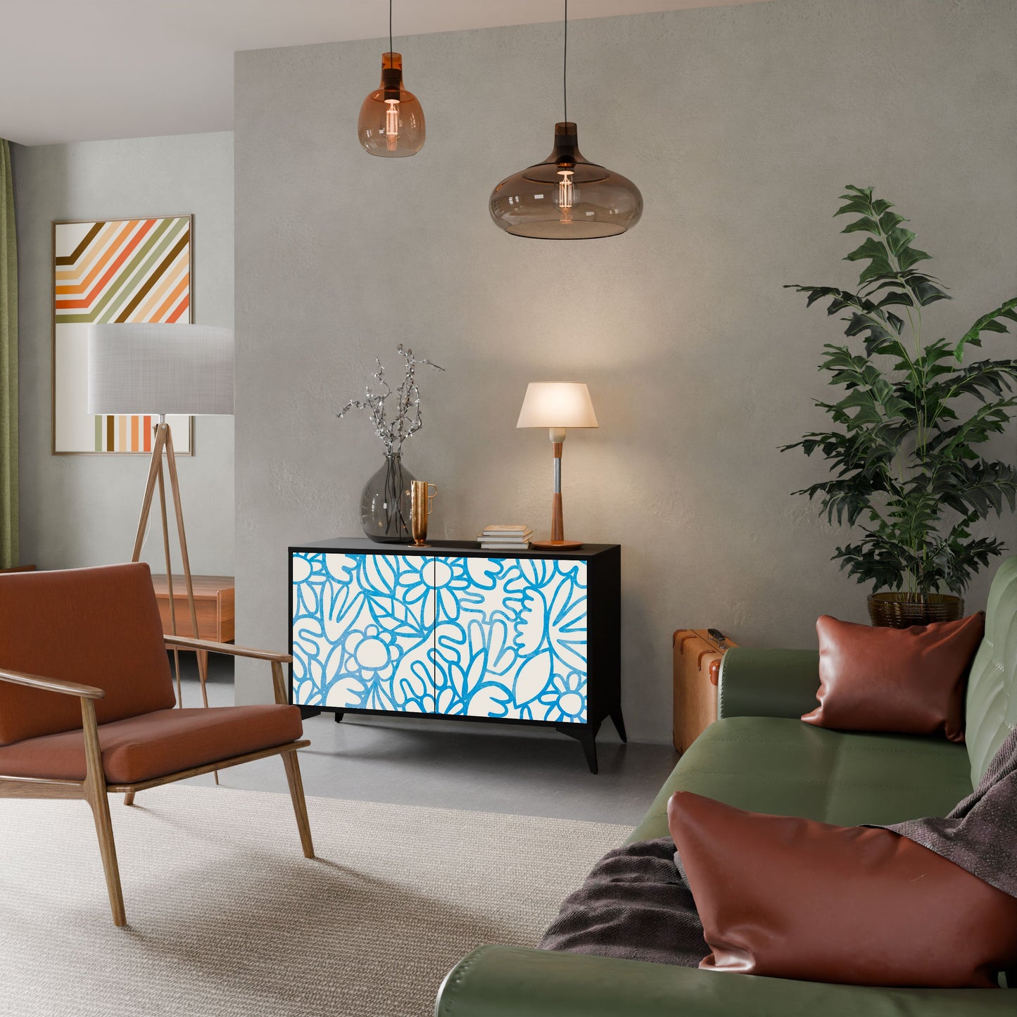 Credenza BLOOMY MORNING a 2 ante in finitura nera