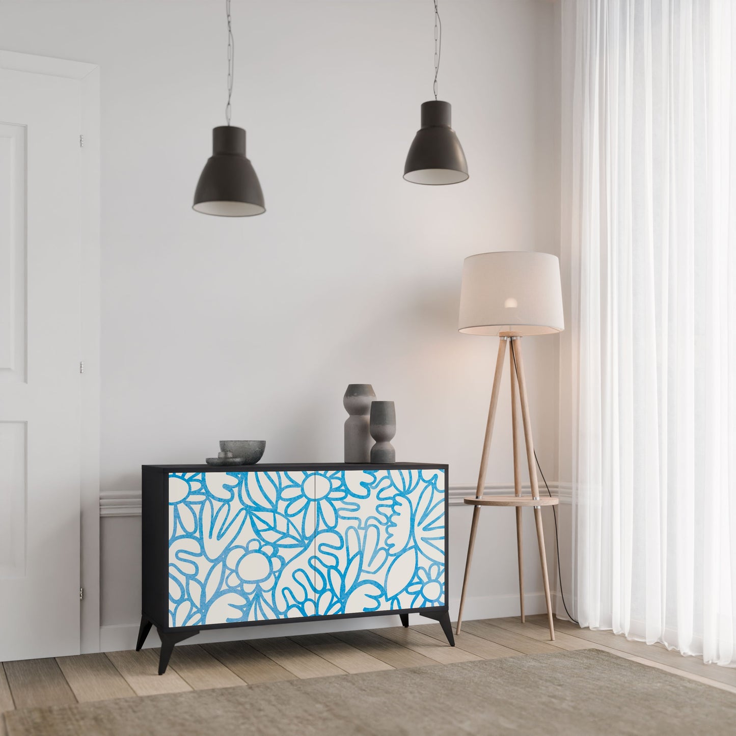 Credenza BLOOMY MORNING a 2 ante in finitura nera
